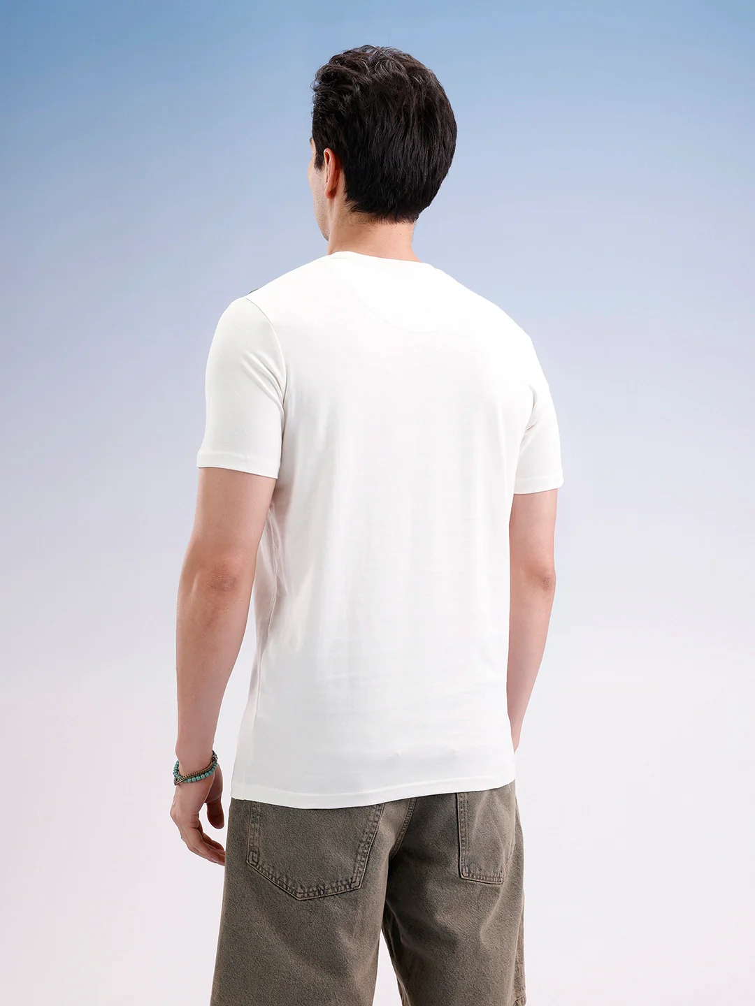 Slim Fit Placement Patch Printed T-Shirt | Off White - Image 3