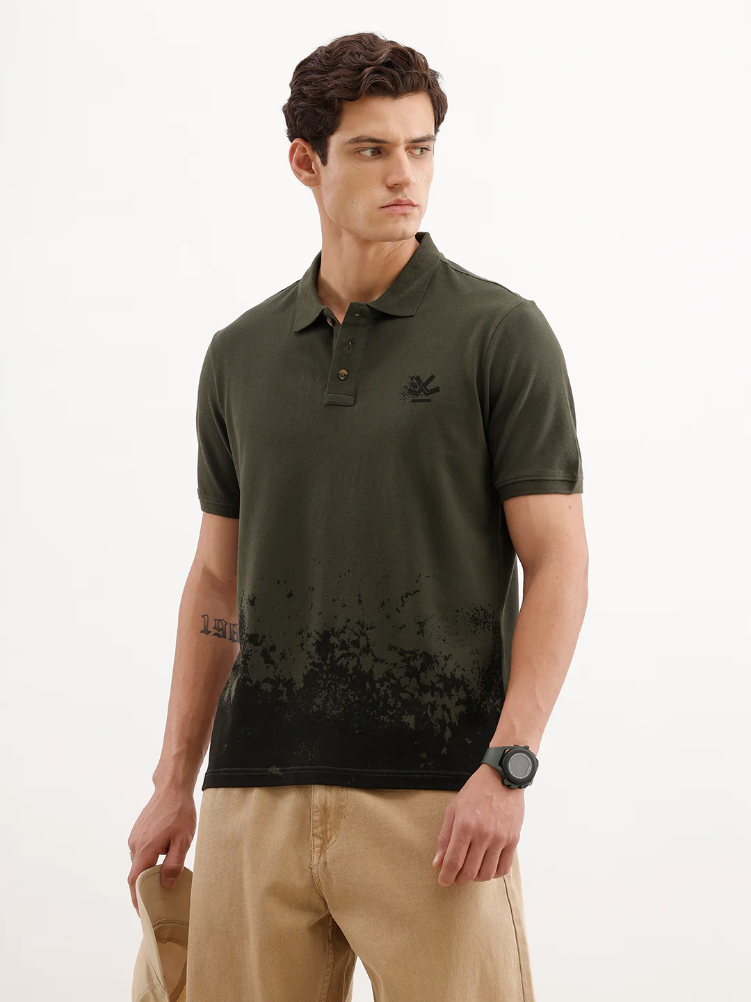 Slim Fit Placement Printed Polo T-Shirt  | Olive