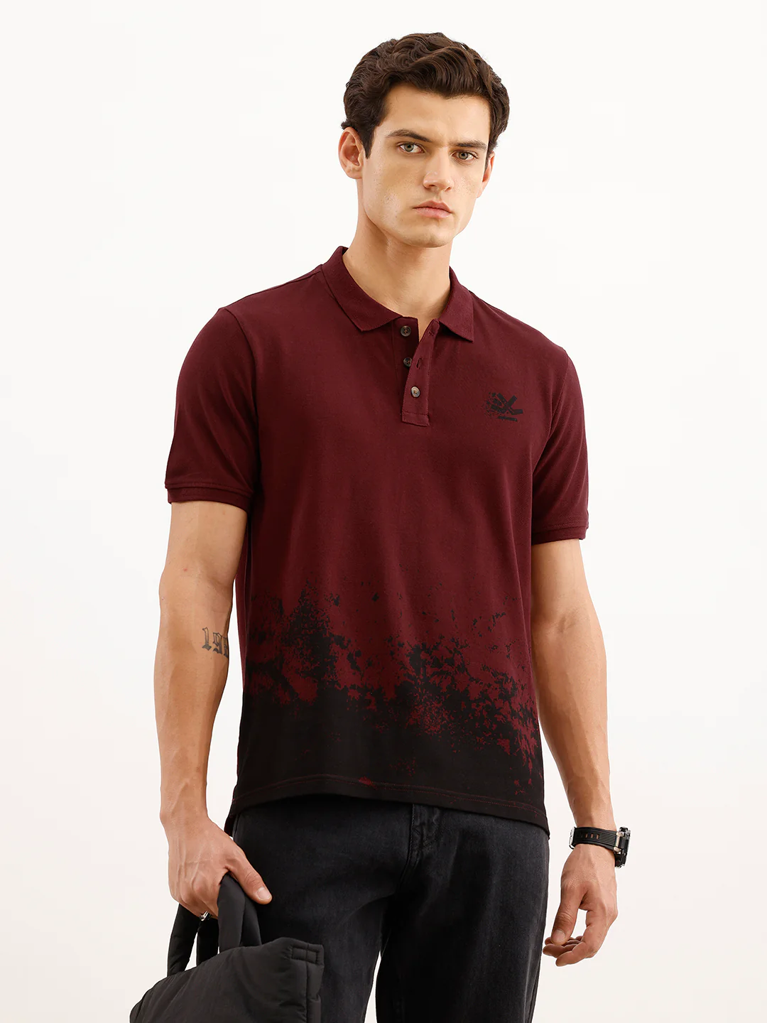 Slim Fit Placement Printed Polo T-Shirt  | Red