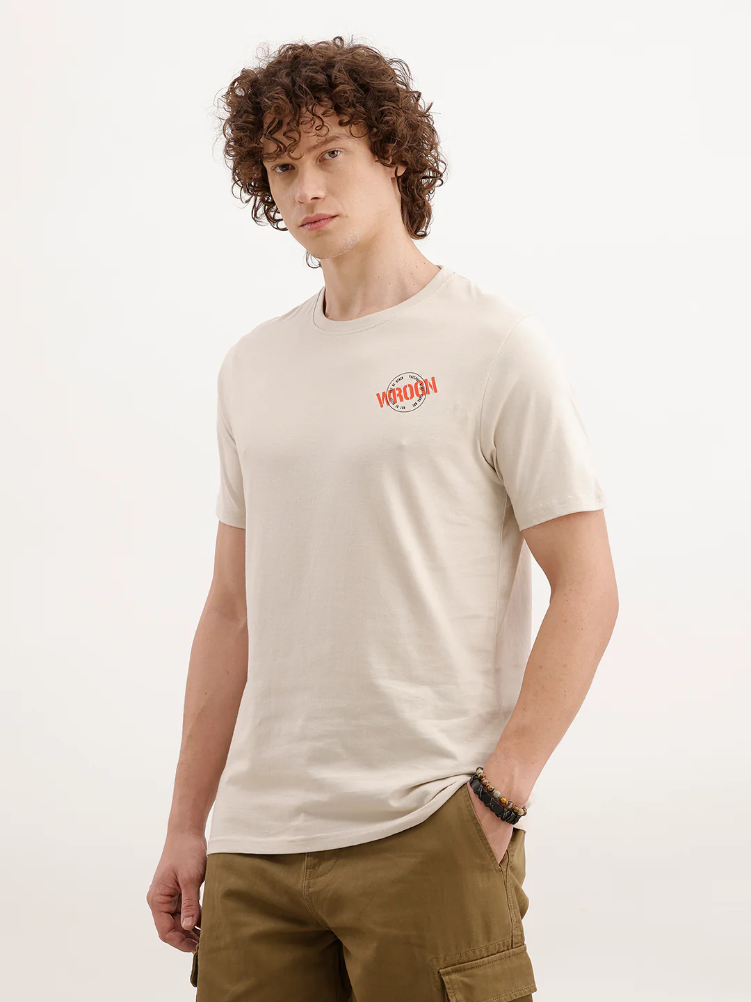 Slim Fit Placement Printed T-Shirt | Beige - Image 4