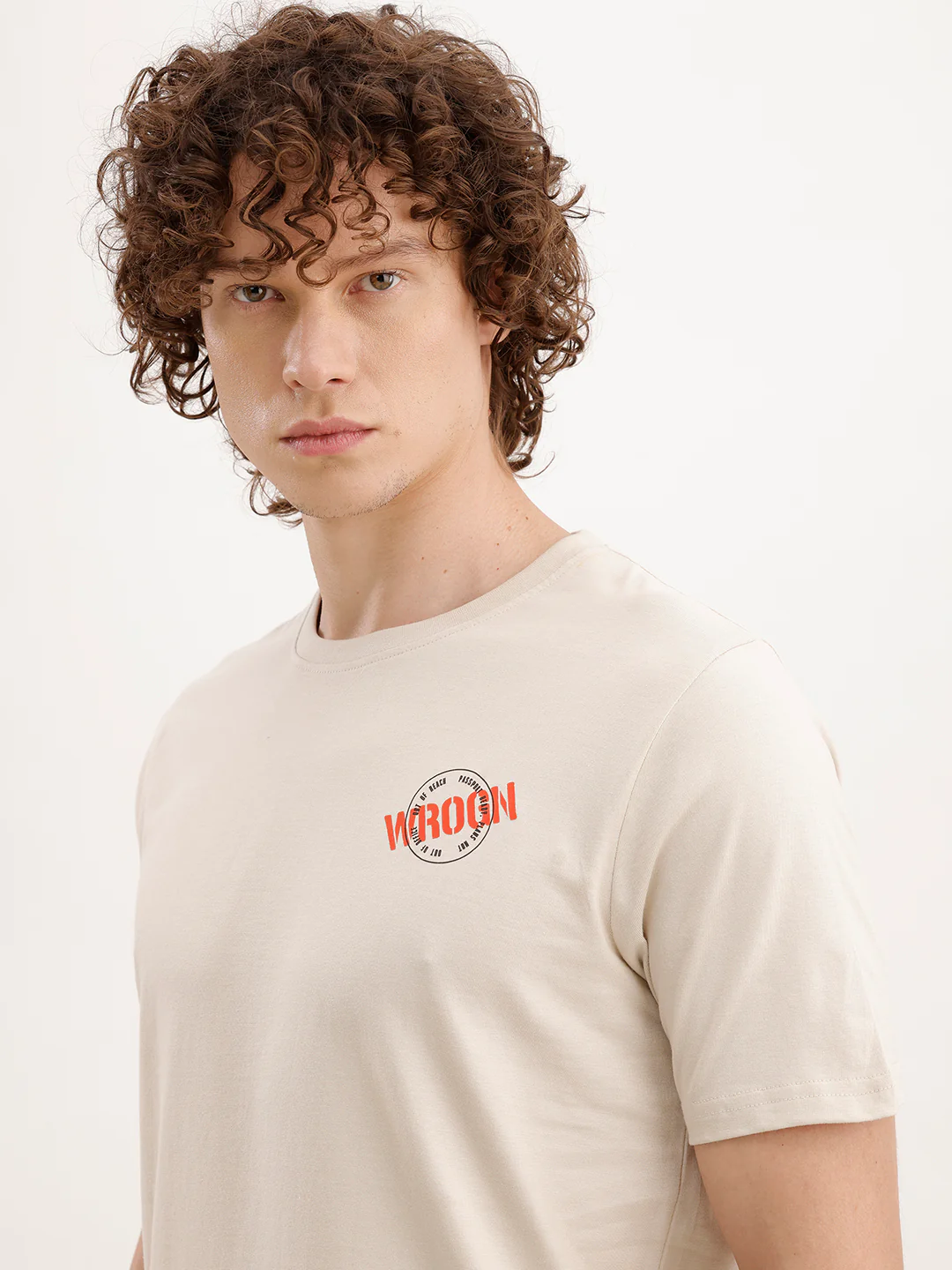 Slim Fit Placement Printed T-Shirt | Beige - Image 5