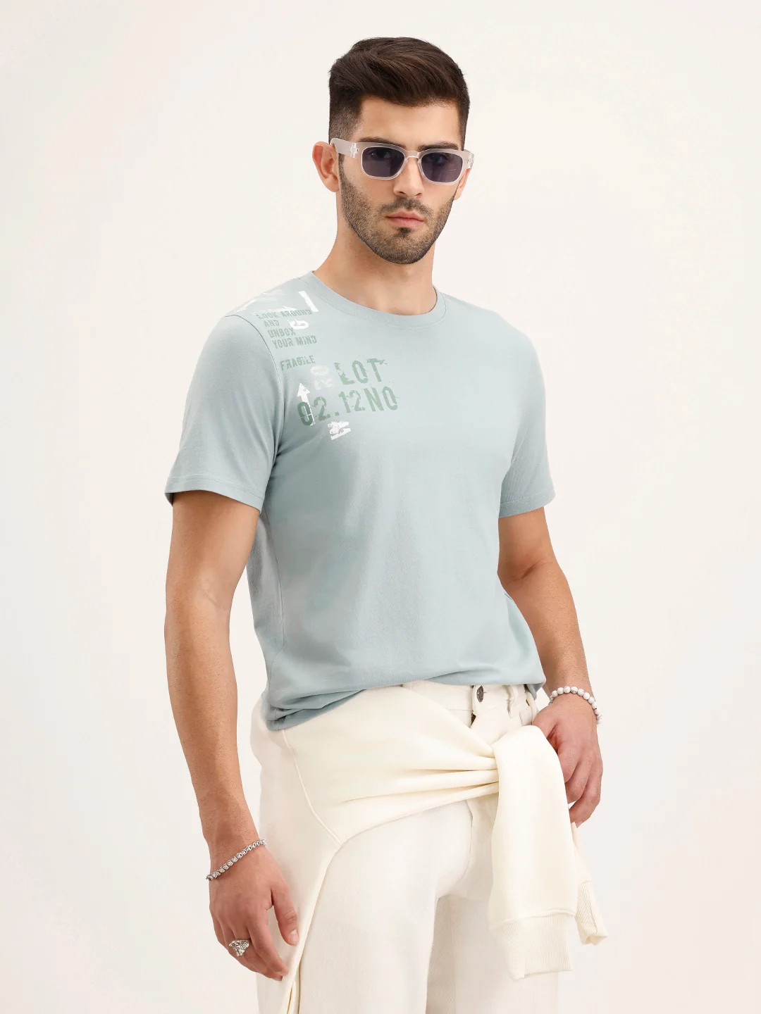Slim Fit Placement Printed T-Shirt | Grey