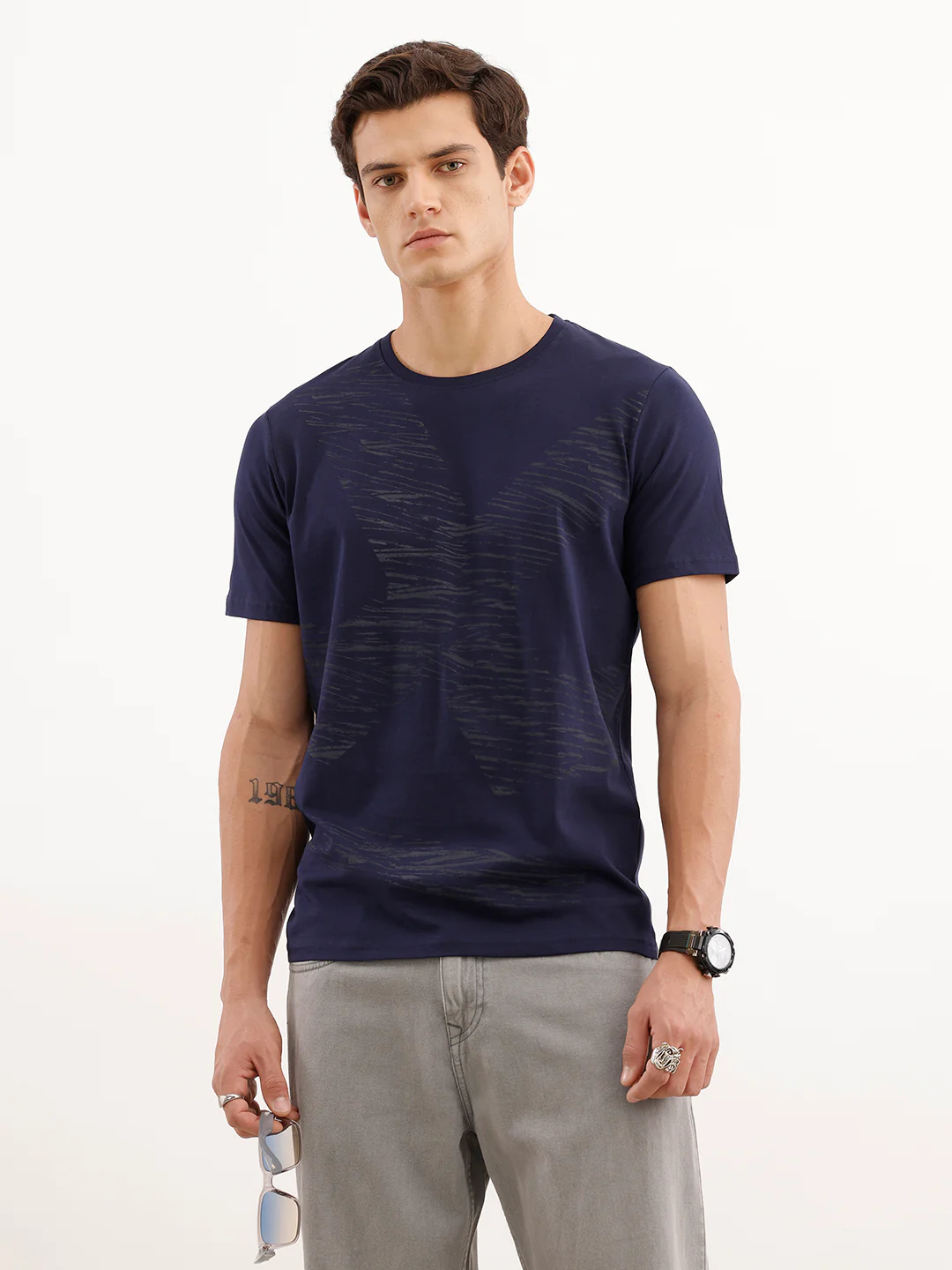 Slim Fit Placement Printed T-Shirt  | Navy Blue