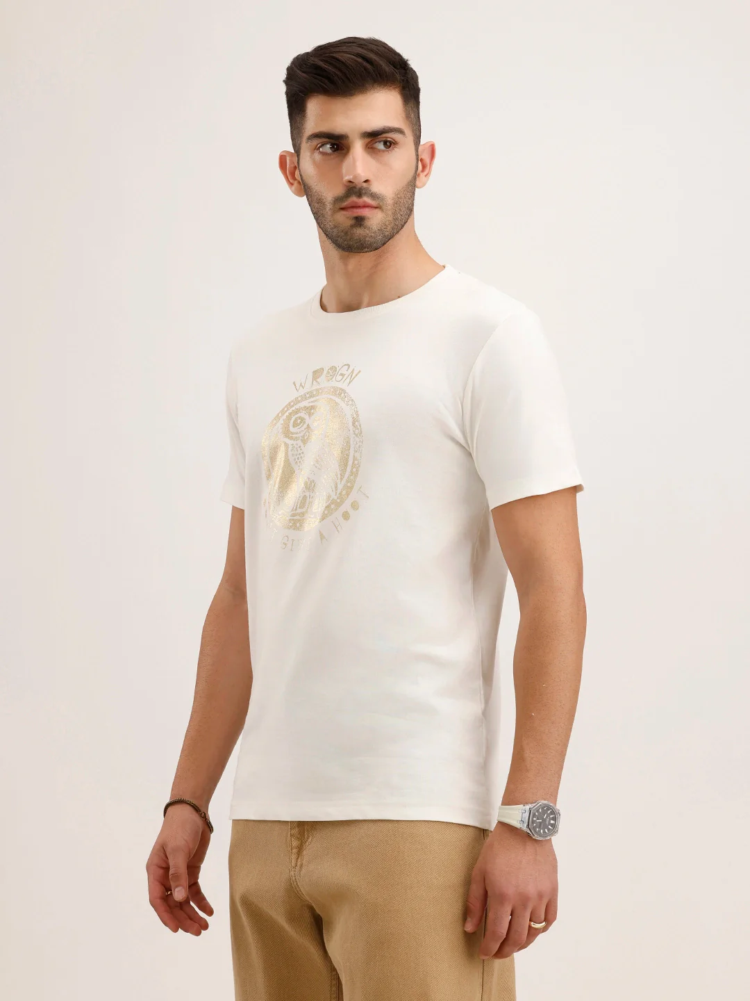 Slim Fit Placement Printed T-Shirt | Off White - Image 4