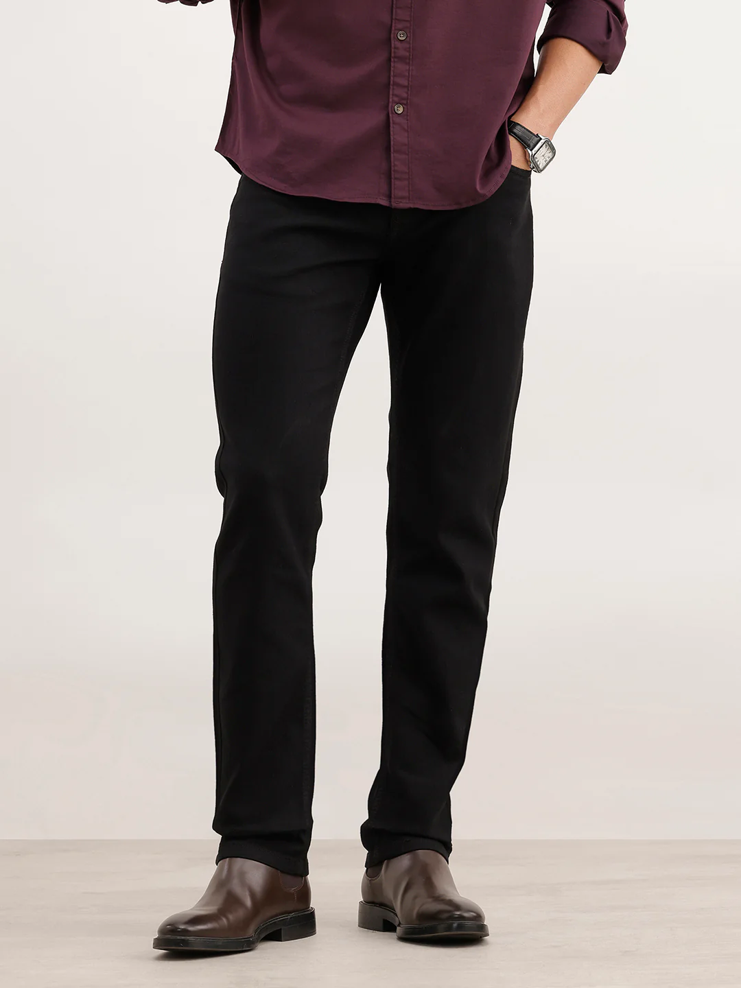 Slim Fit Solid Denim Jeans | Black