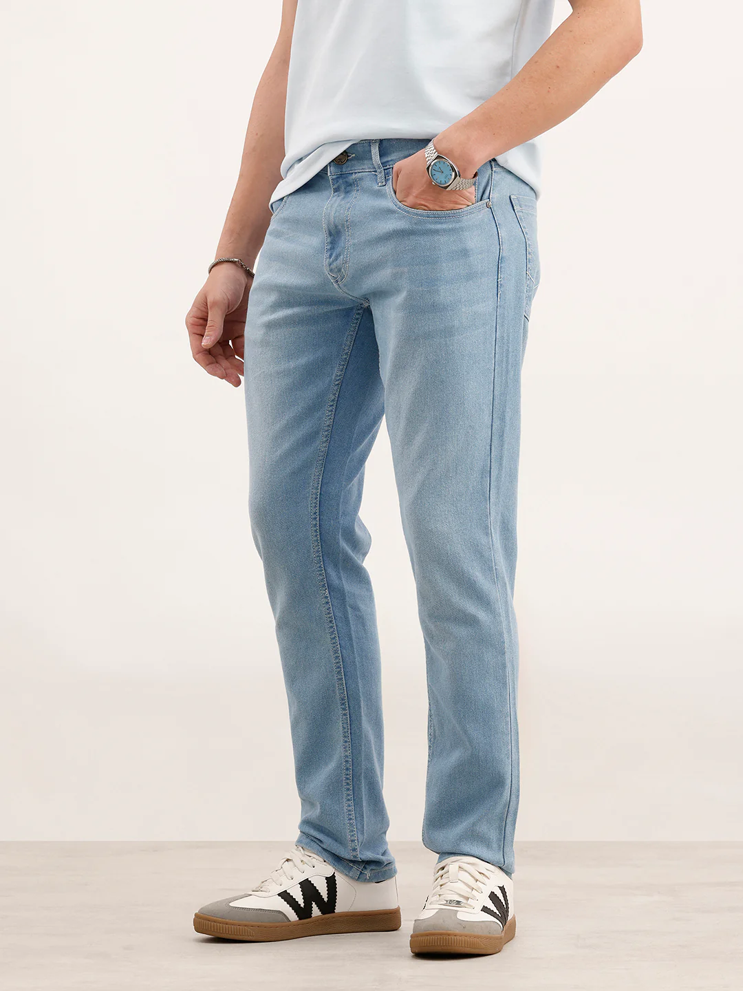 Slim Fit Solid Denim Jeans  | Light Blue