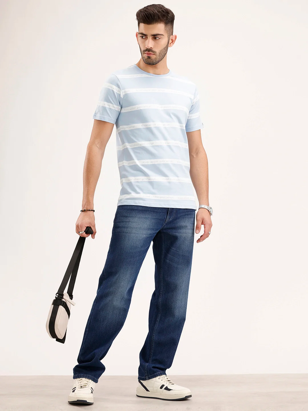 Slim Fit Striped Polo T-Shirt | Light Blue - Image 2