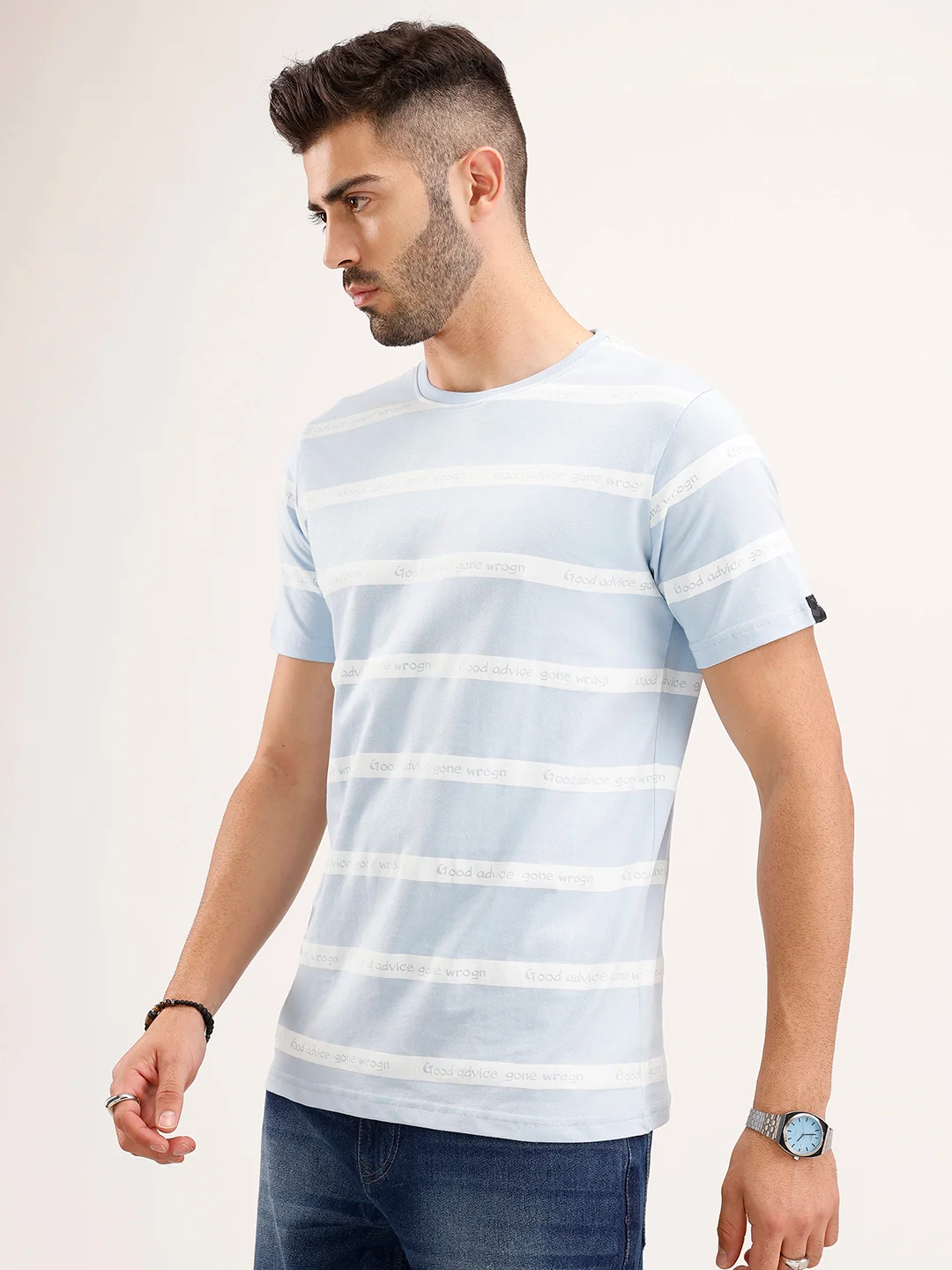 Slim Fit Striped Polo T-Shirt | Light Blue - Image 4