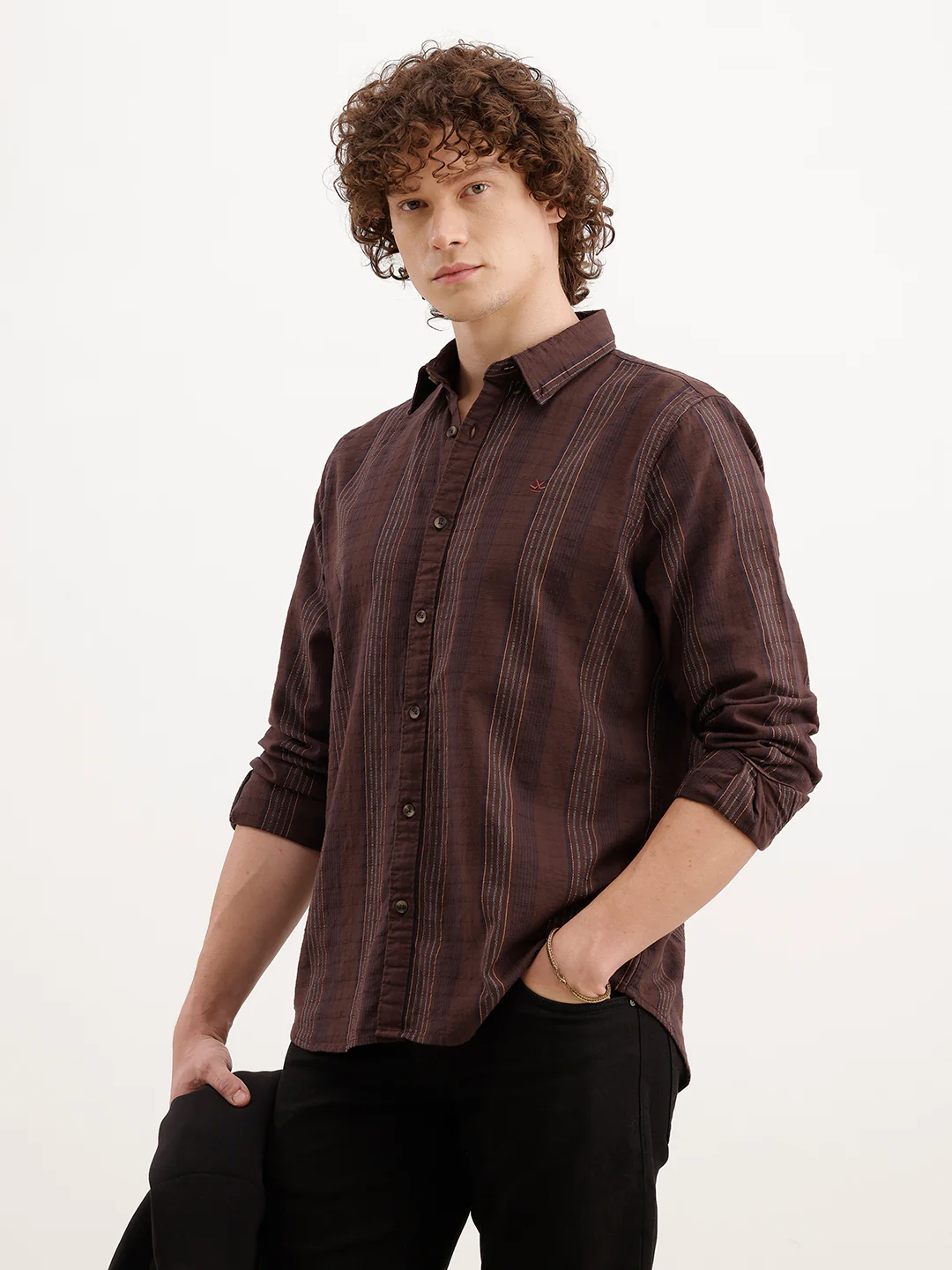 Slim Fit Striped Shirt | Brown