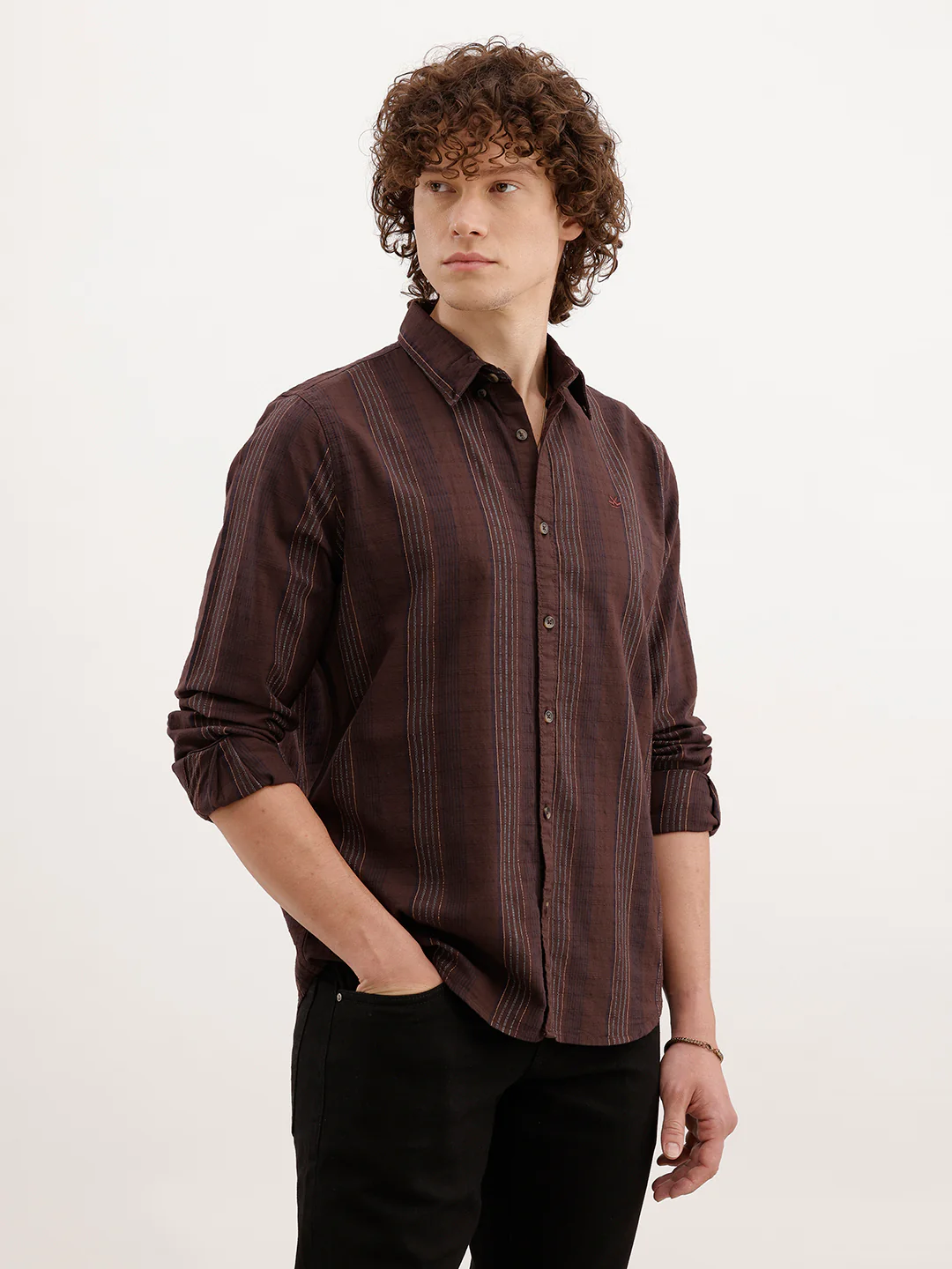 Slim Fit Striped Shirt | Brown - Image 4