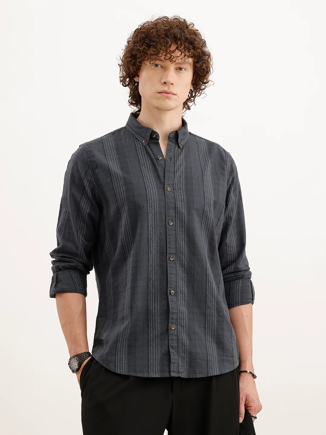 Slim Fit Striped Shirt | Dark Grey