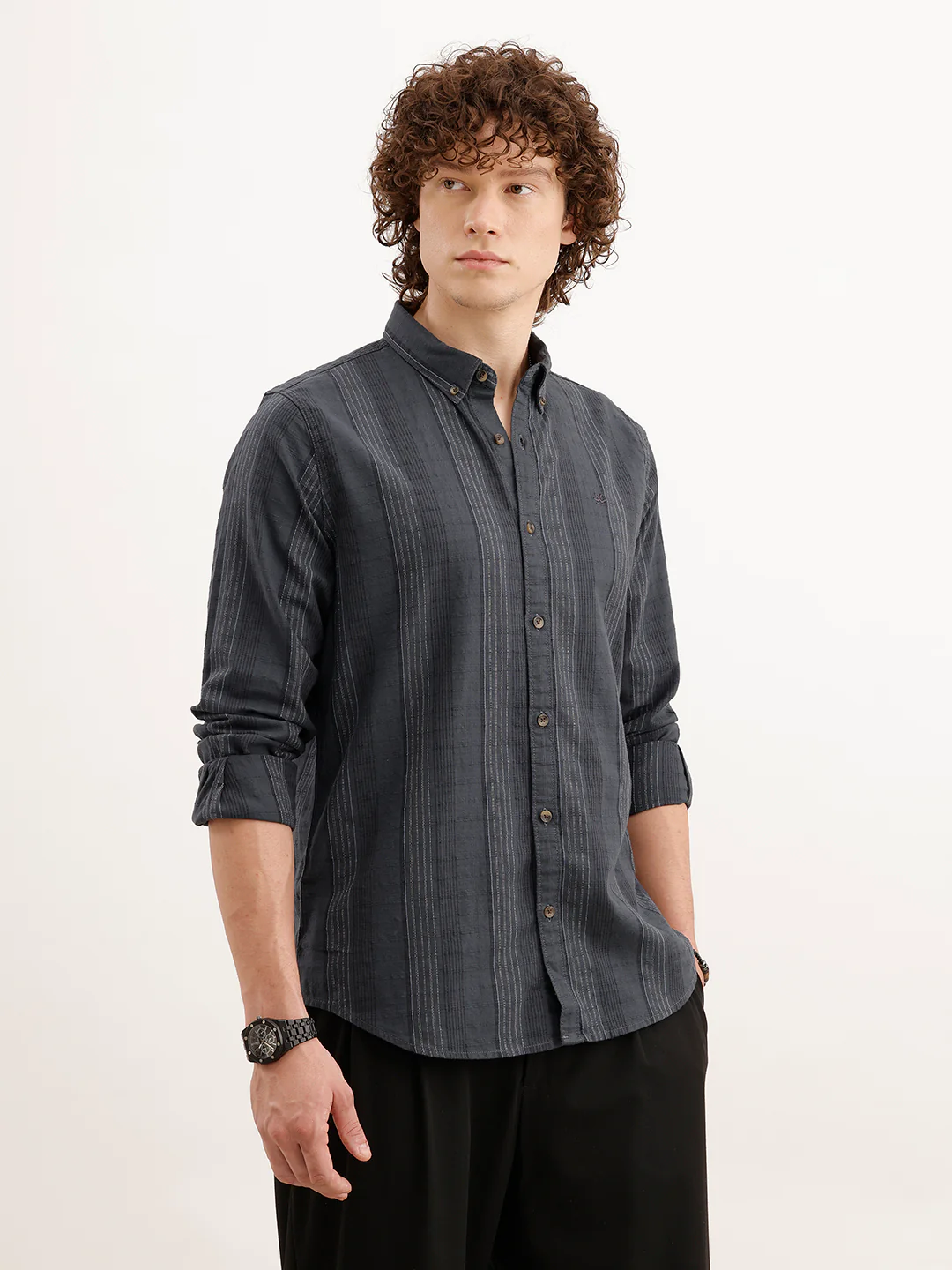 Slim Fit Striped Shirt | Dark Grey - Image 4