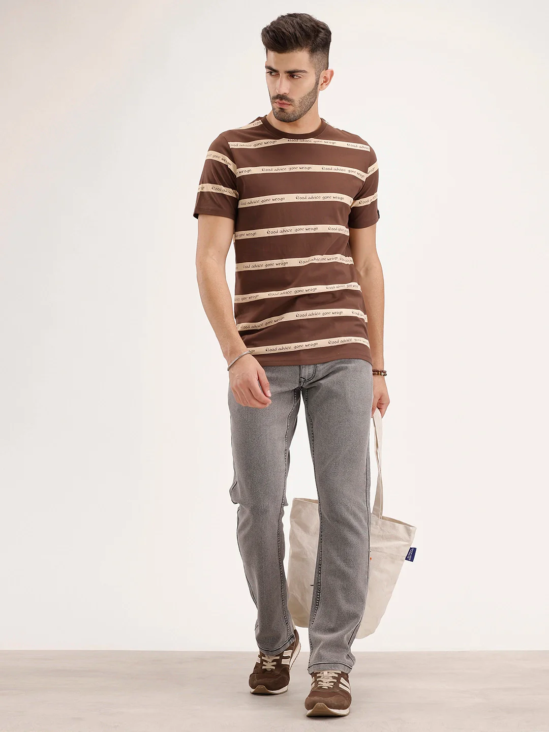 Slim Fit Striped T-Shirt | Brown - Image 2