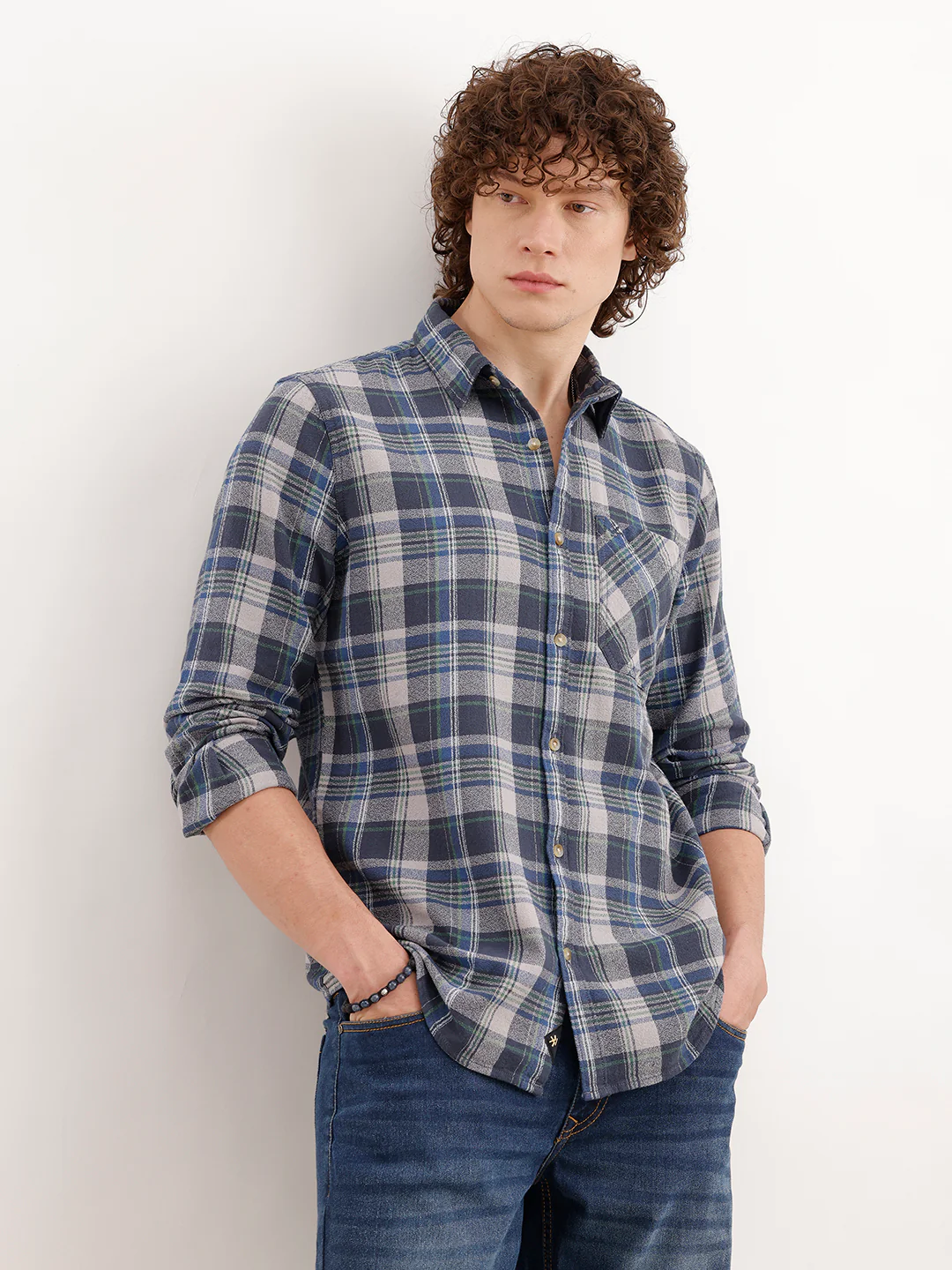 Slim Fit Textured Checkered Shirt | Grey