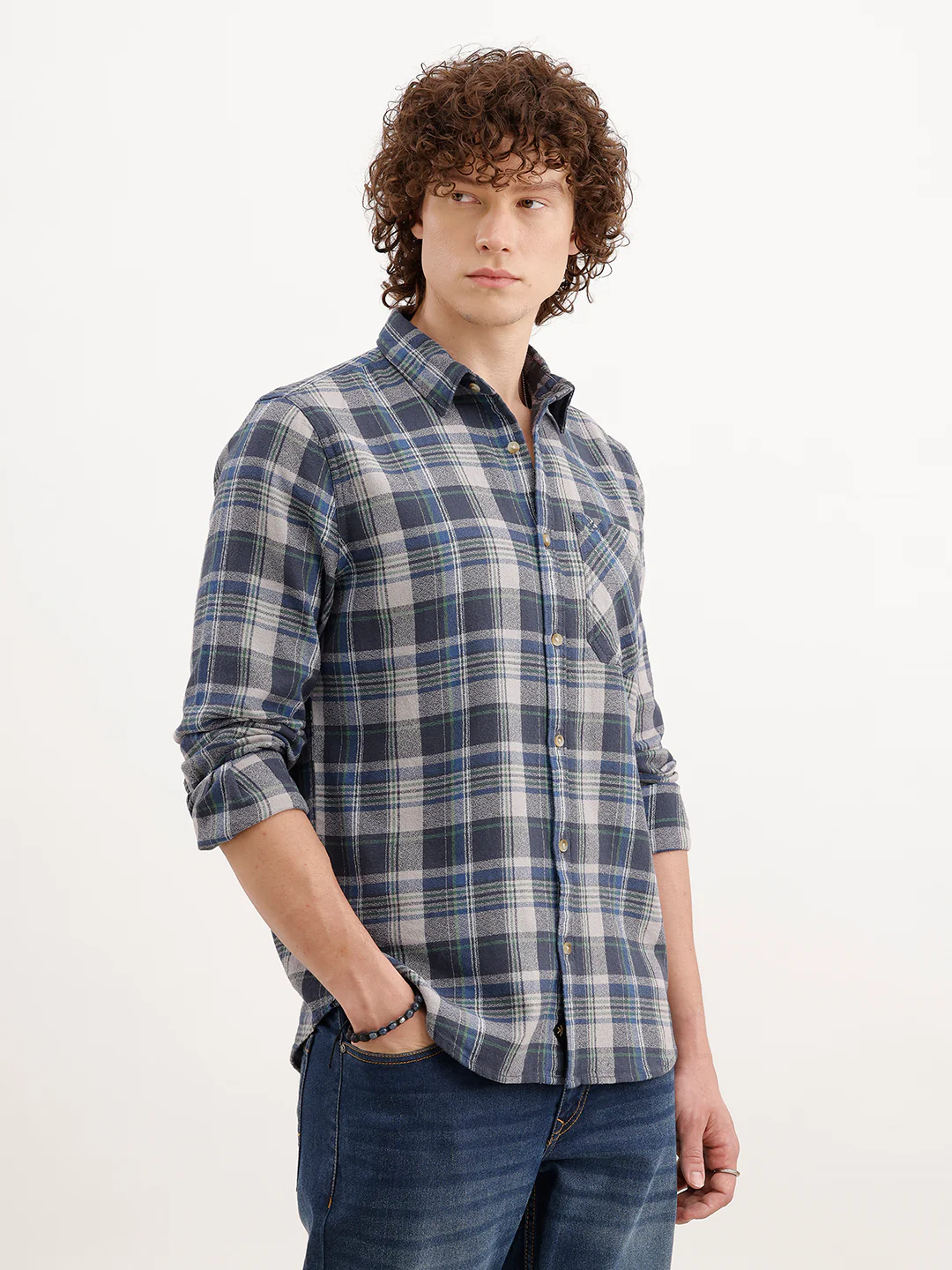 Slim Fit Textured Checkered Shirt | Grey - Image 4
