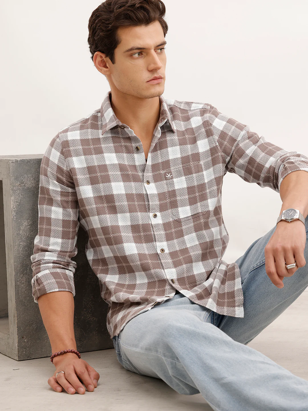 Slim Fit Textured Shirt | Brown