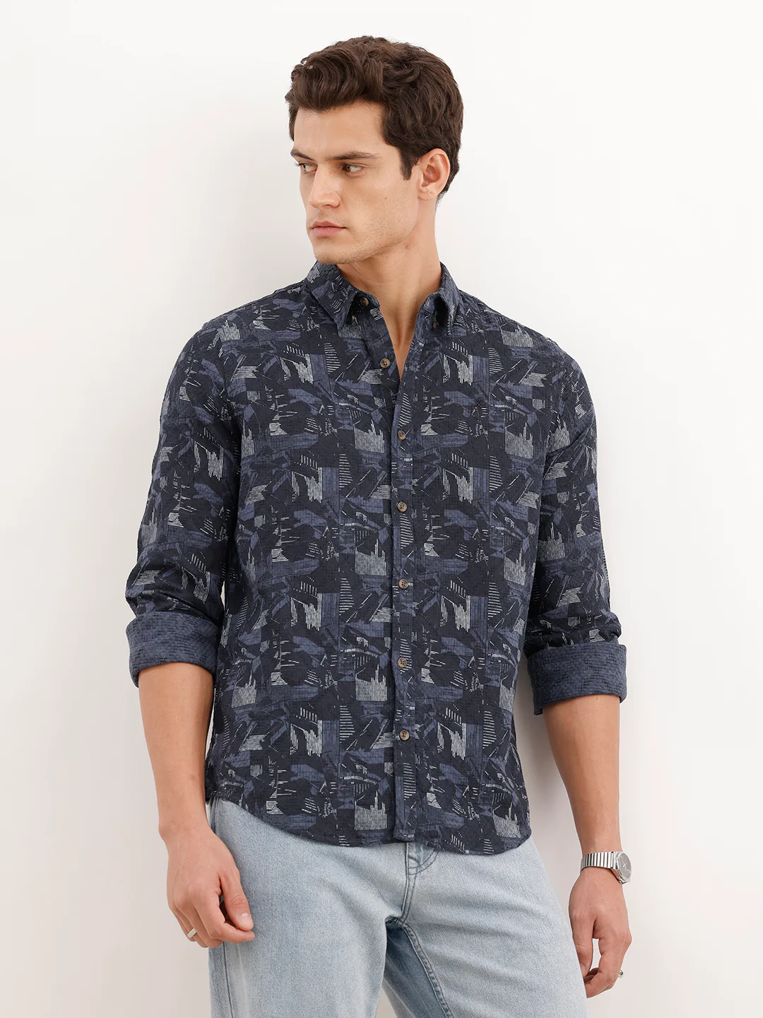 Slim Fit Textured Shirt  | Dark Blue