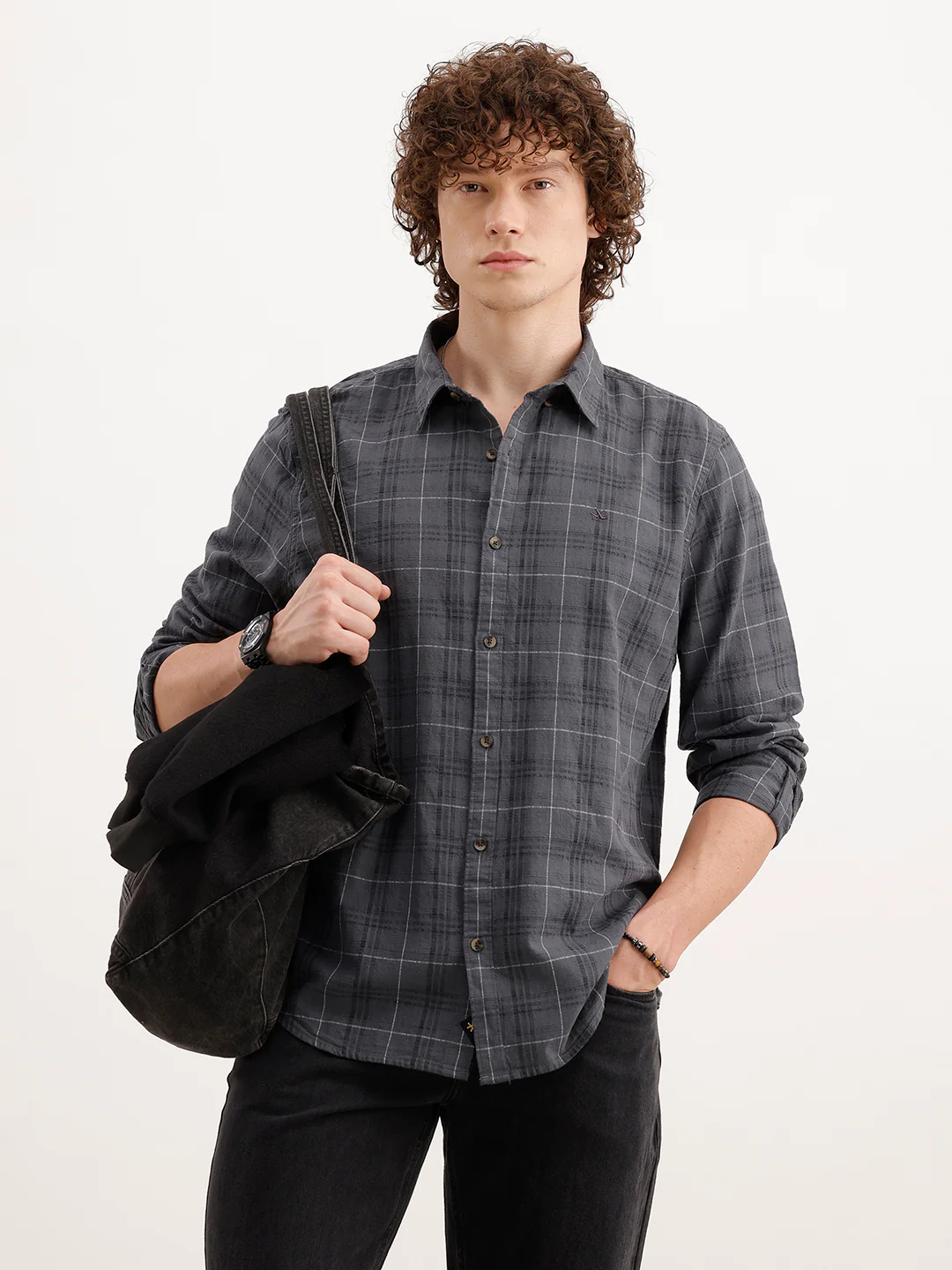 Slim Fit Textured Shirt | Dark Grey