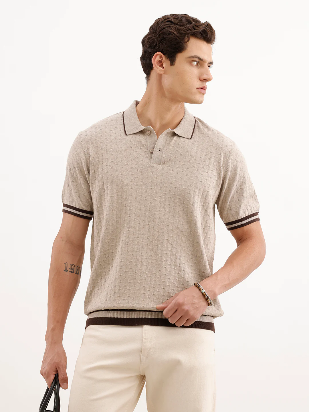 Slim Fit Textured T-Shirt  | Khaki
