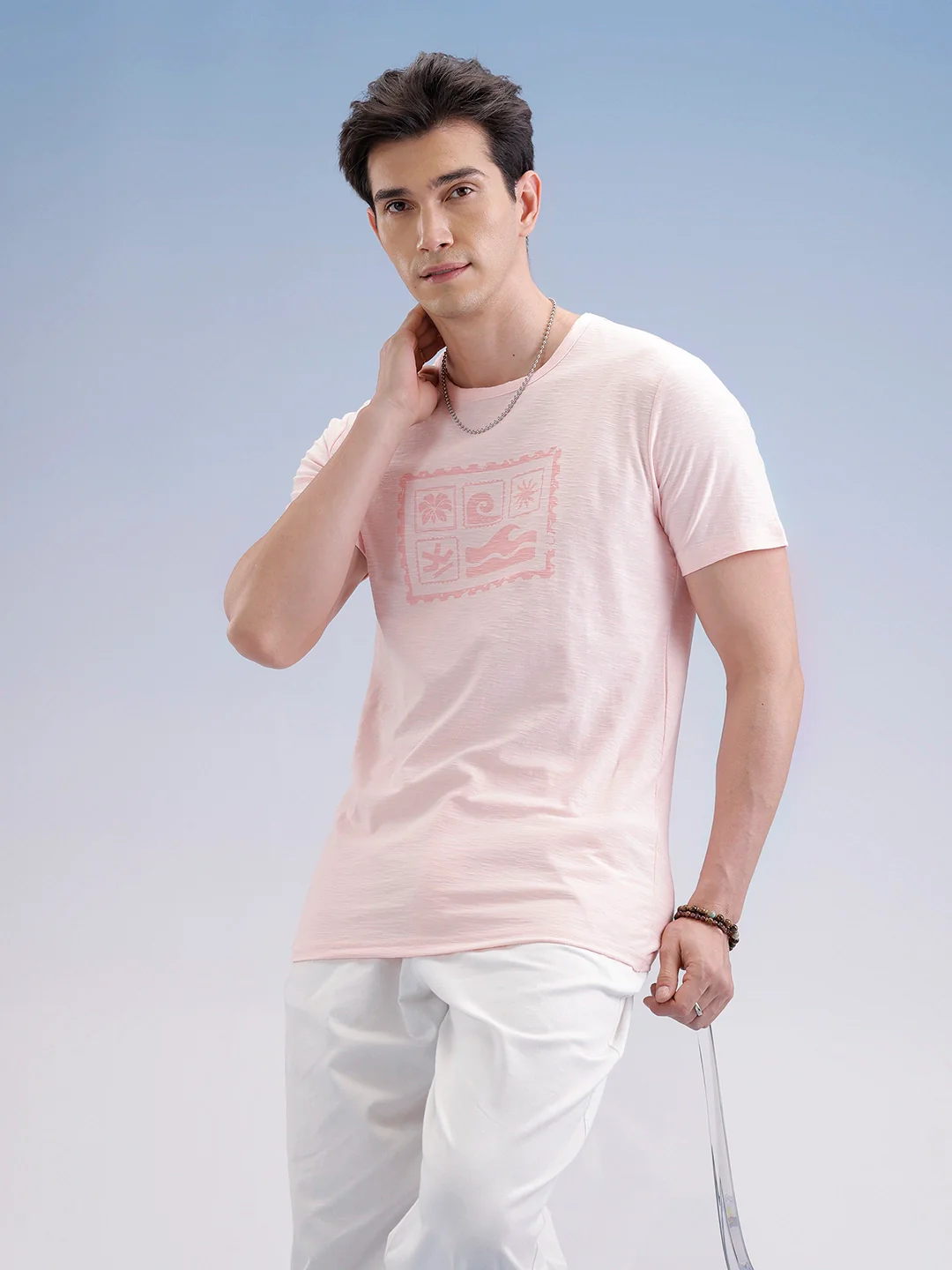 Slim Fit Textured T-Shirt | Pink