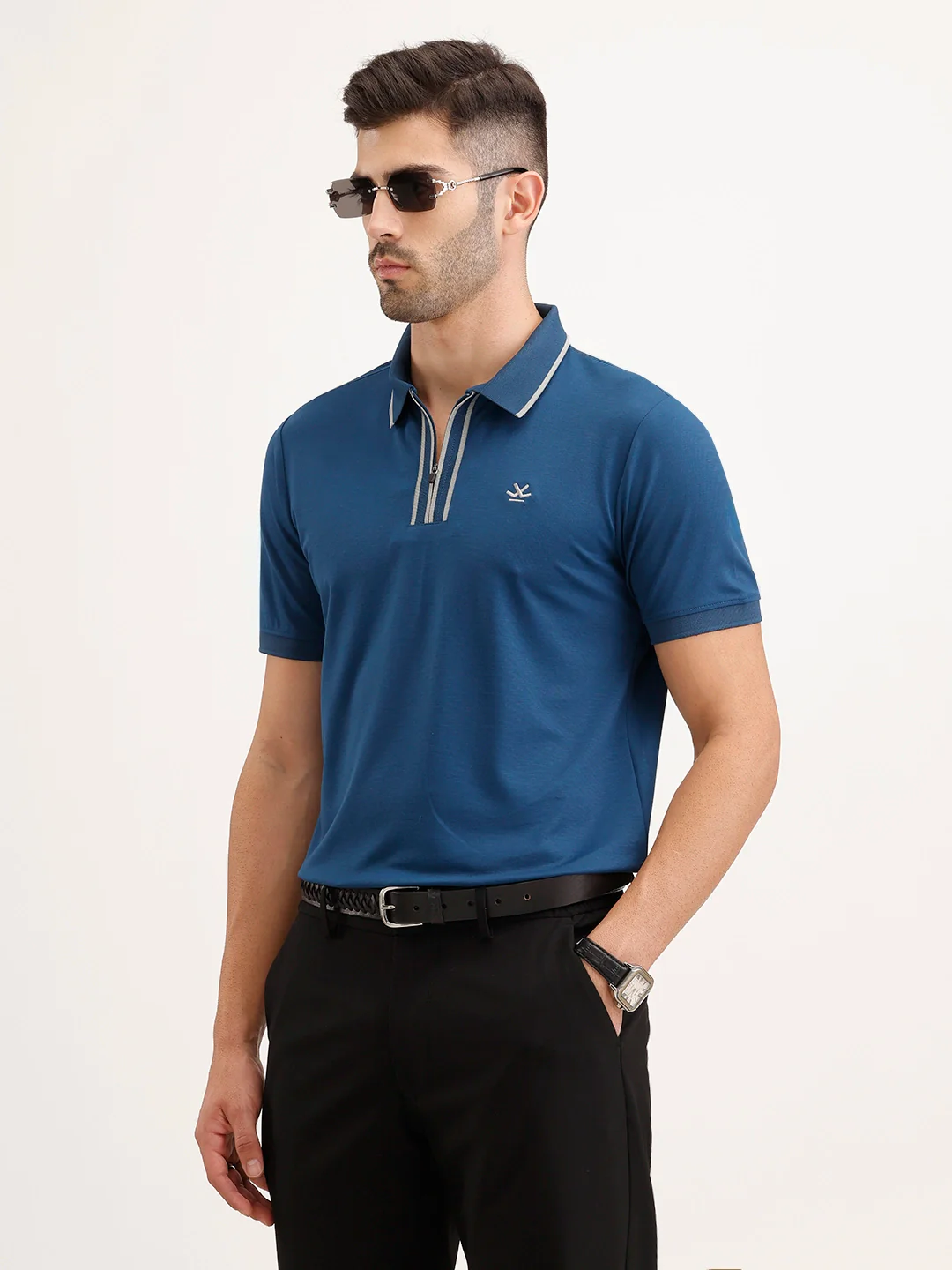 Slim Fit Tipping Collar T-Shirt | Dark Blue