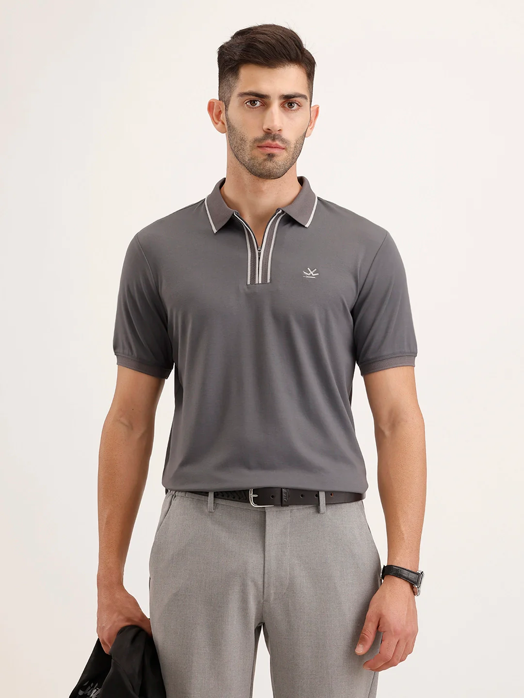 Slim Fit Tipping Collar T-Shirt | Dark Grey
