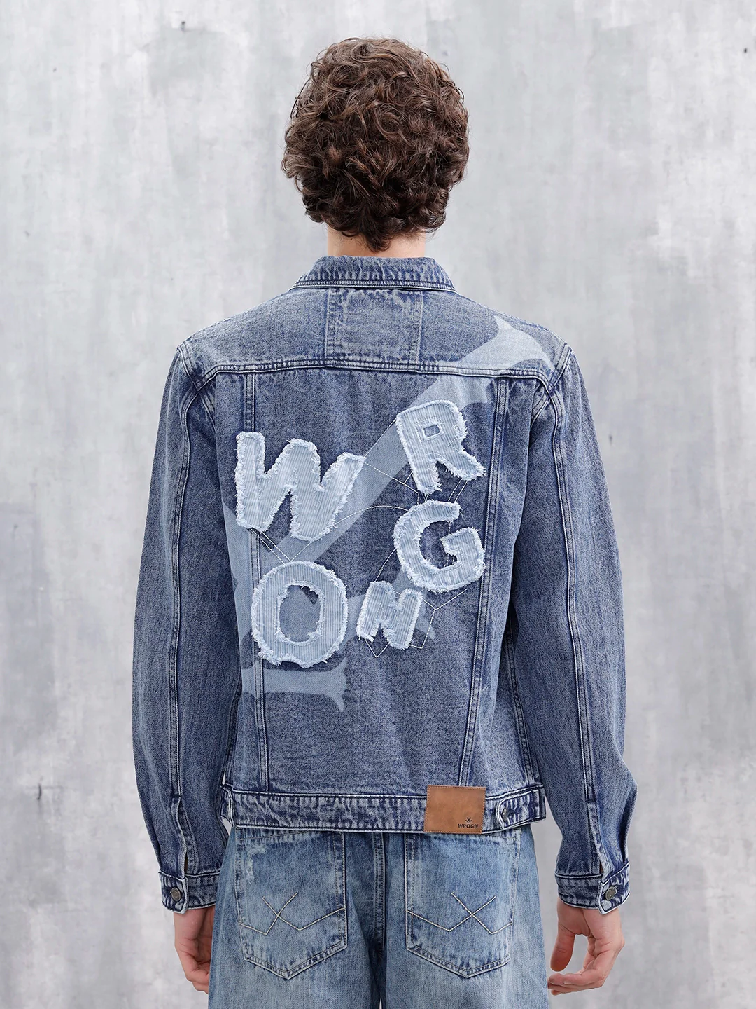 Slim Fit Wrogn Appliqued Denim Jacket | Med Stone - Image 3