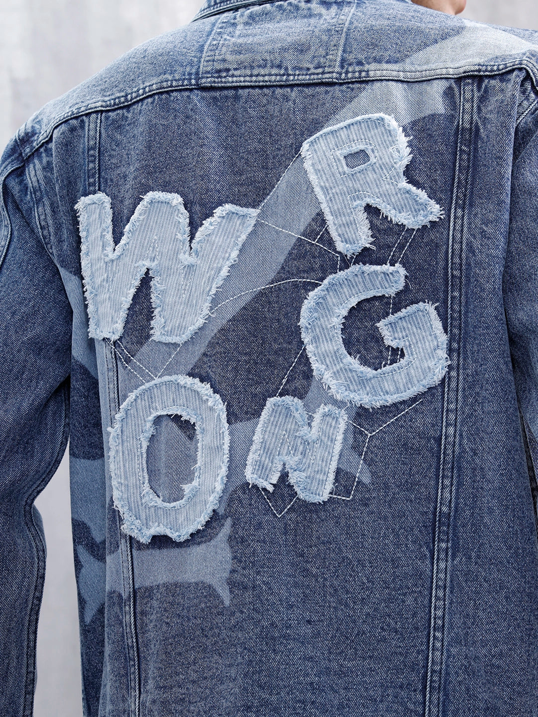 Slim Fit Wrogn Appliqued Denim Jacket | Med Stone - Image 5