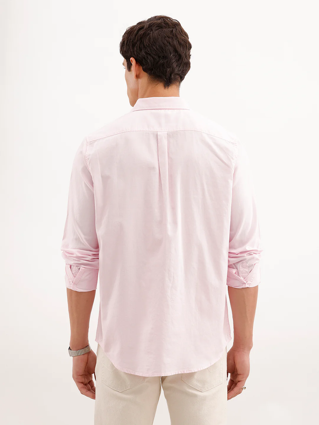 Soild Slim Fit 100% Cotton Shirt | Pink - Image 3