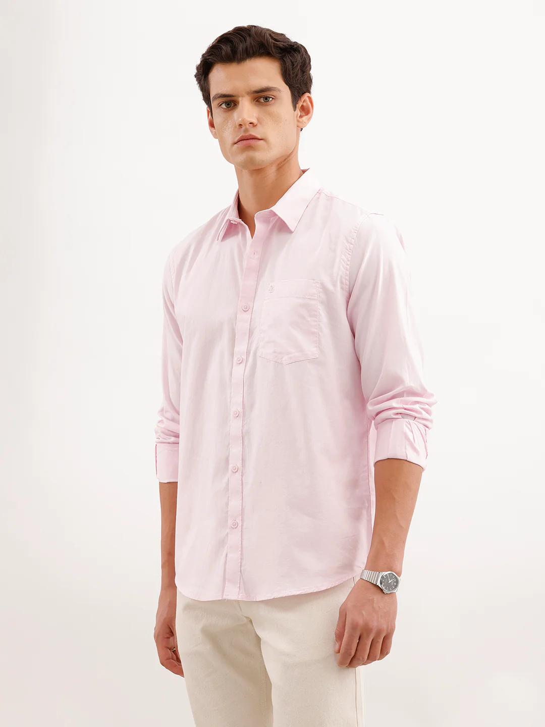 Soild Slim Fit 100% Cotton Shirt | Pink - Image 4
