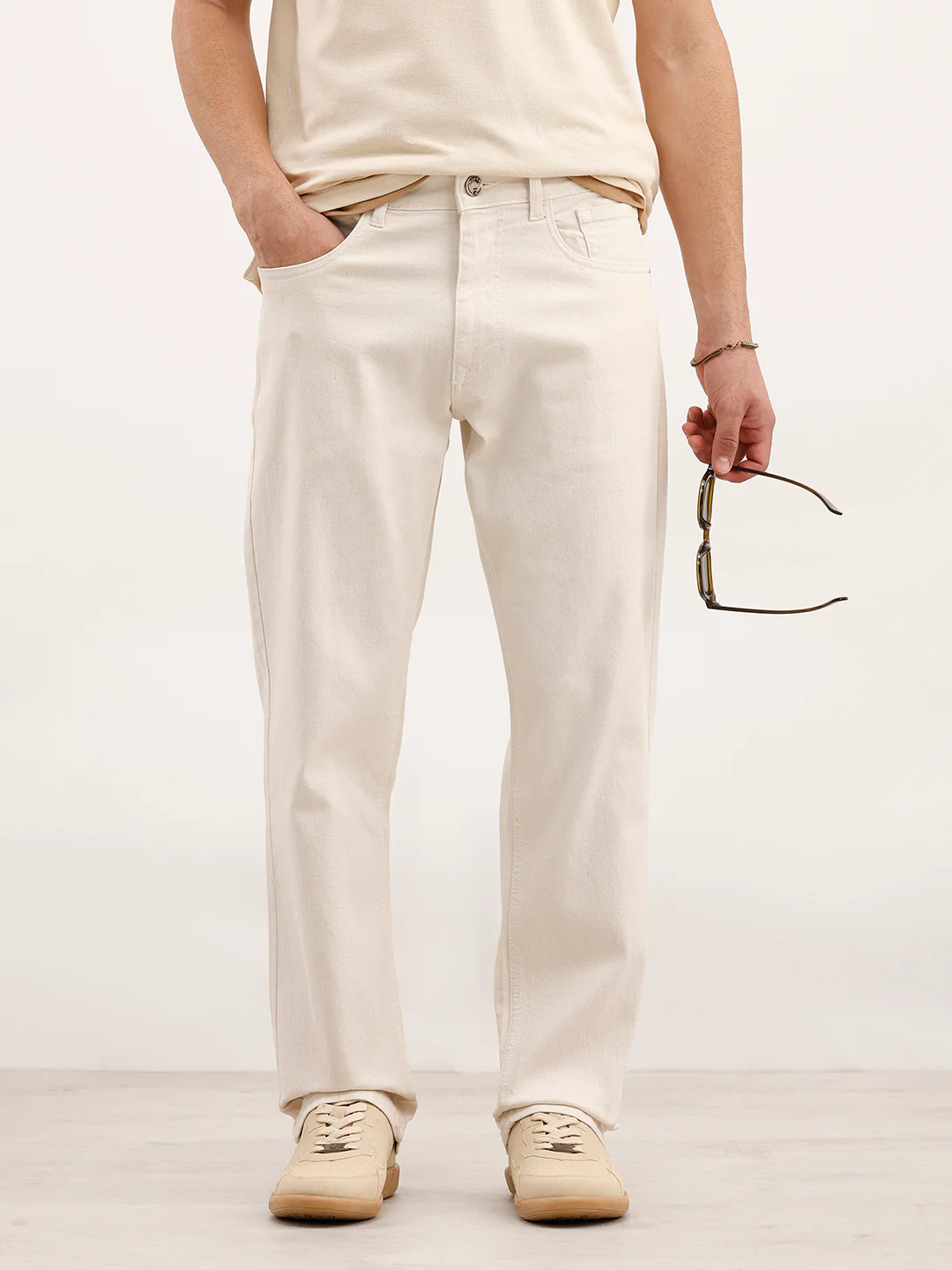 Solid Anti Fit Denim Jeans | Ecru