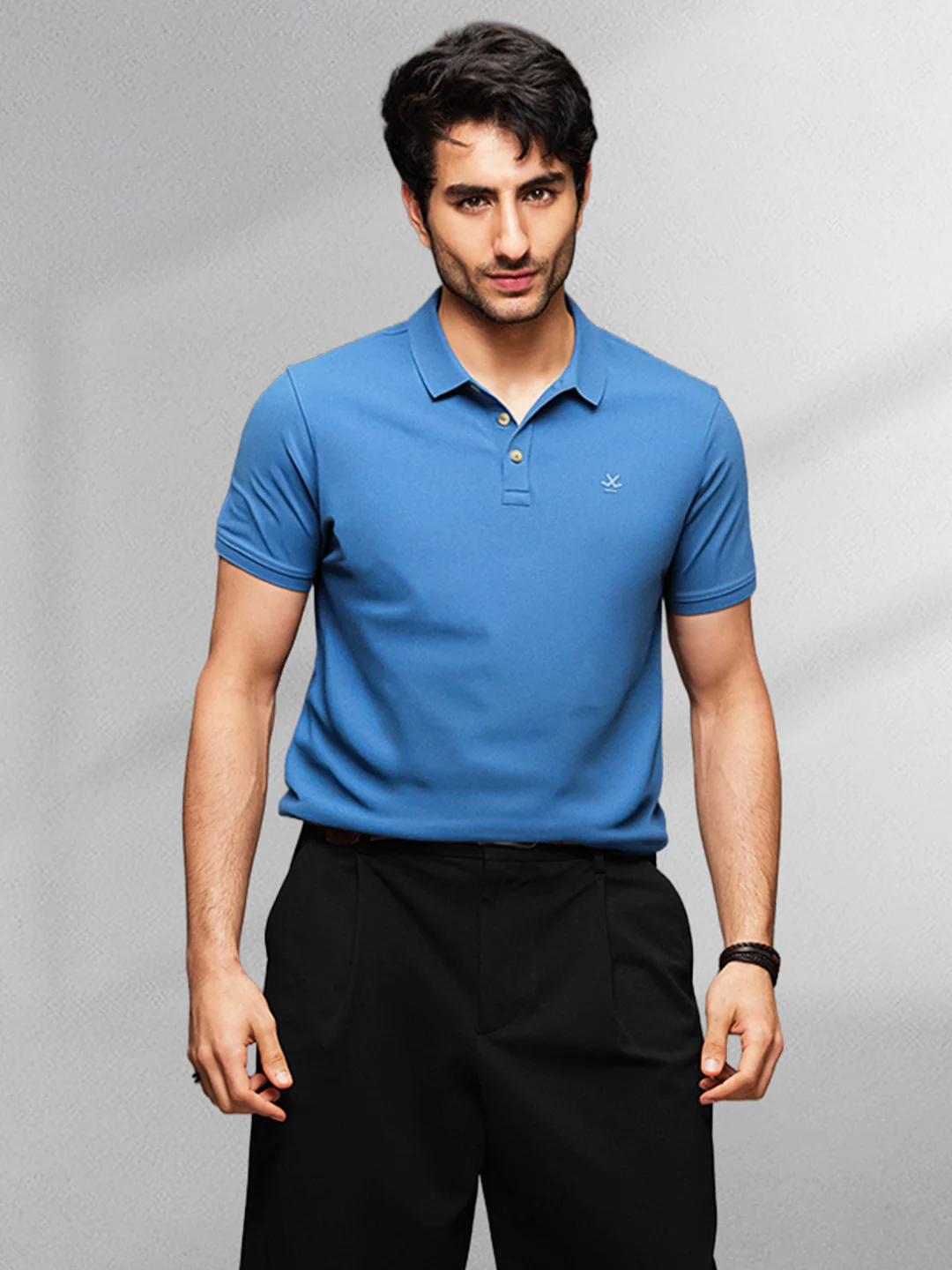 Solid Blue Pique Polo T-Shirt