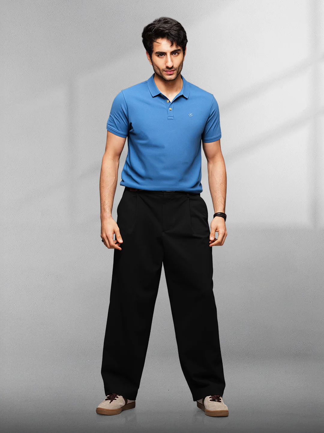 Solid Blue Pique Polo T-Shirt - Image 2