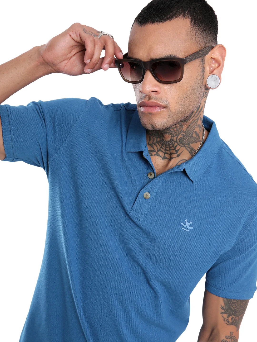 Solid Blue Pique Polo T-Shirt - Image 5