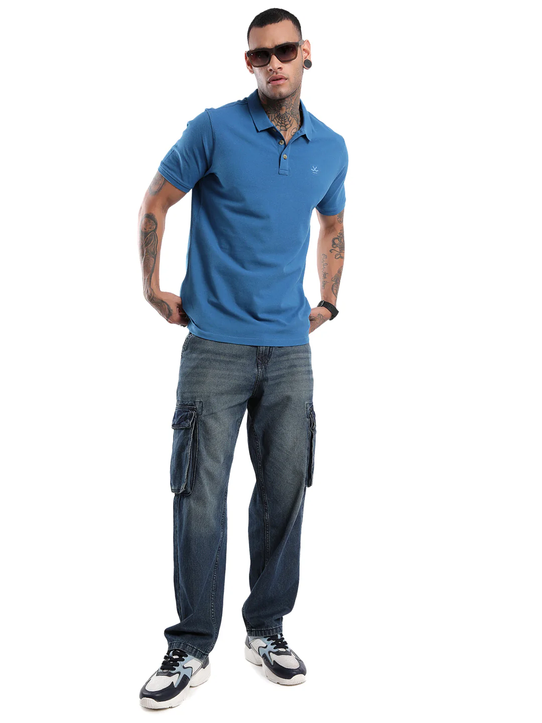 Solid Blue Pique Polo T-Shirt - Image 6