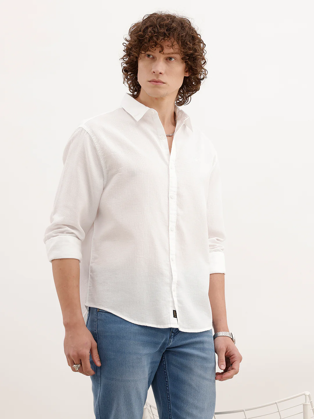 Solid Comfort Fit Textured Shirt | White