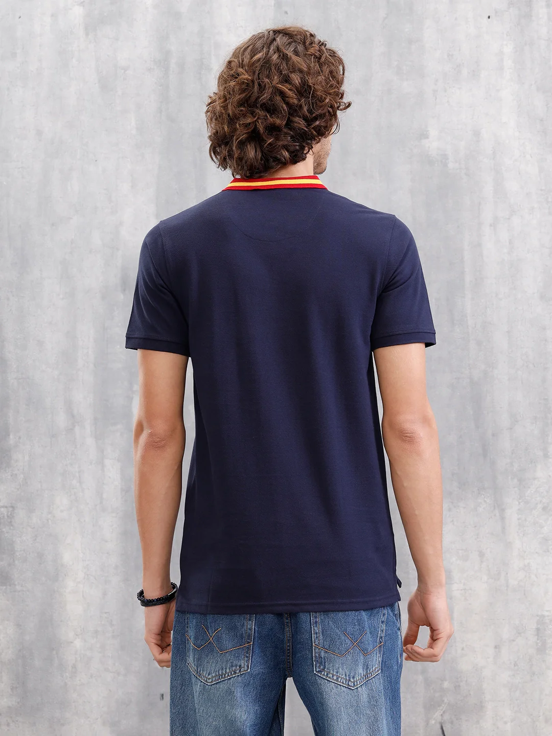 Solid Contrast Collar Polo T-Shirt | Navy Blue - Image 3