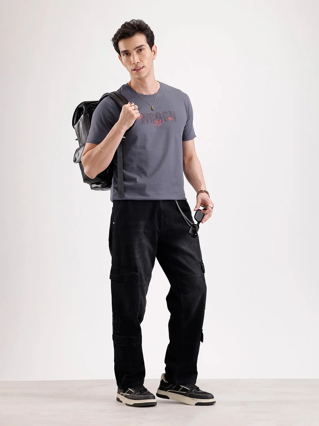 Solid Embroidery Patch T-Shirt   |  Grey - Image 2
