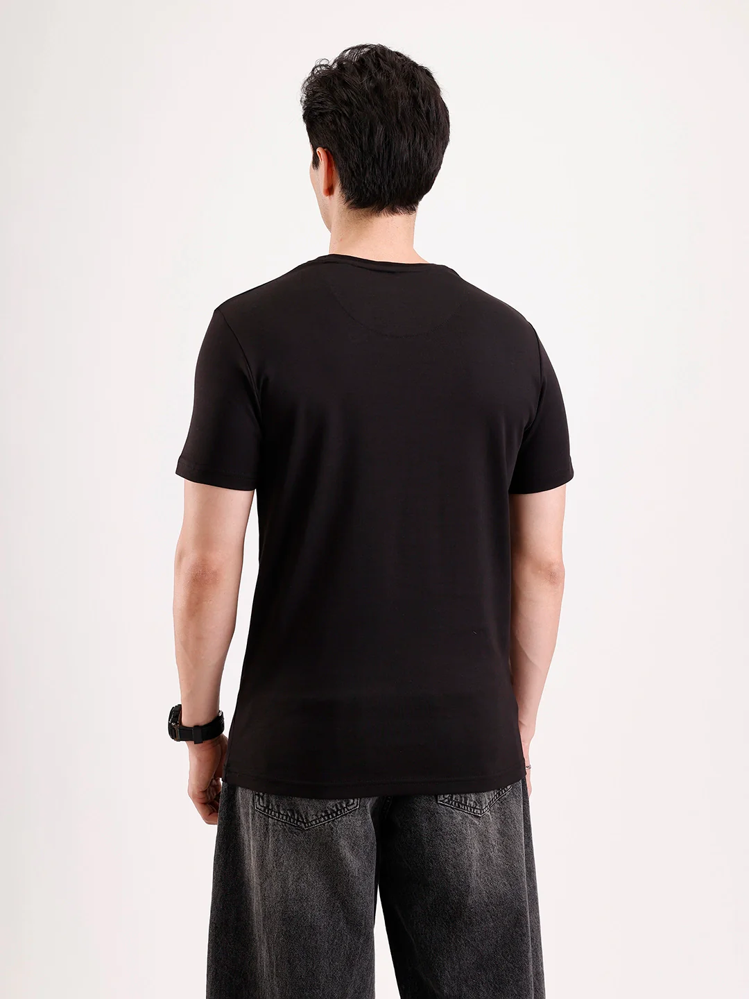 Solid Flock Printed T-Shirt | Black - Image 3