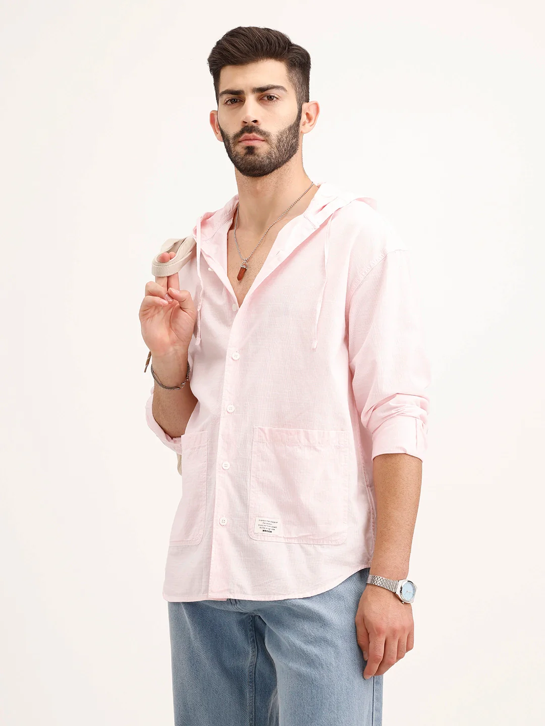 Solid Hooded Oversized Shirt | Pink