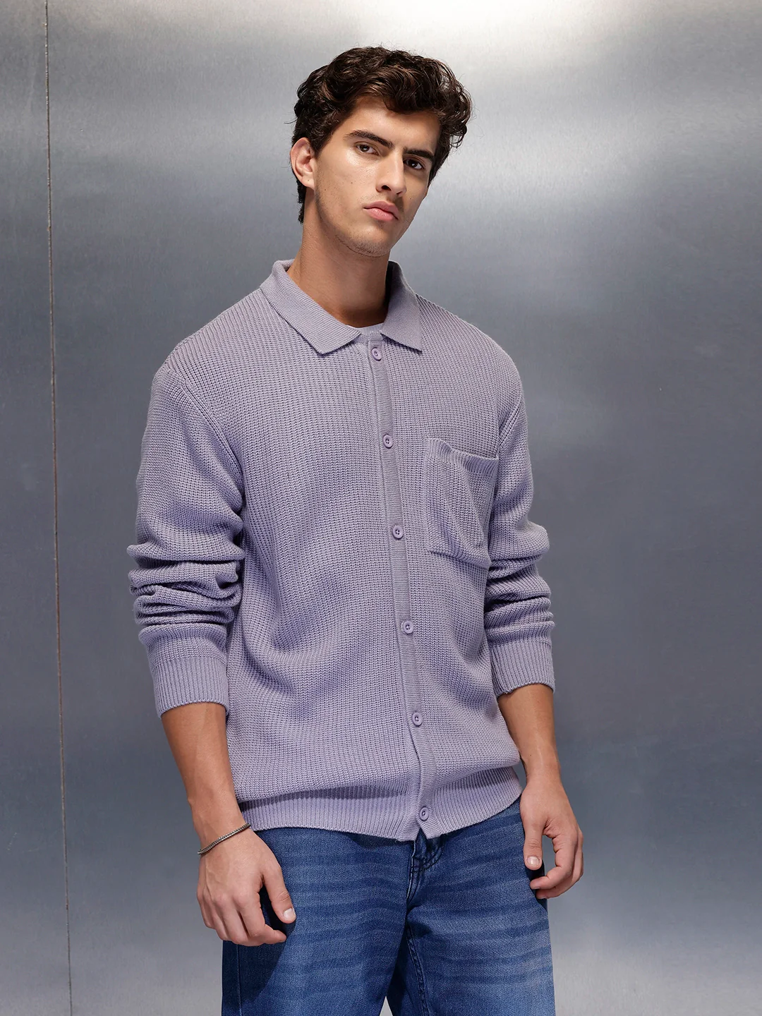 Solid Knitted Sweater | Purple - Image 4