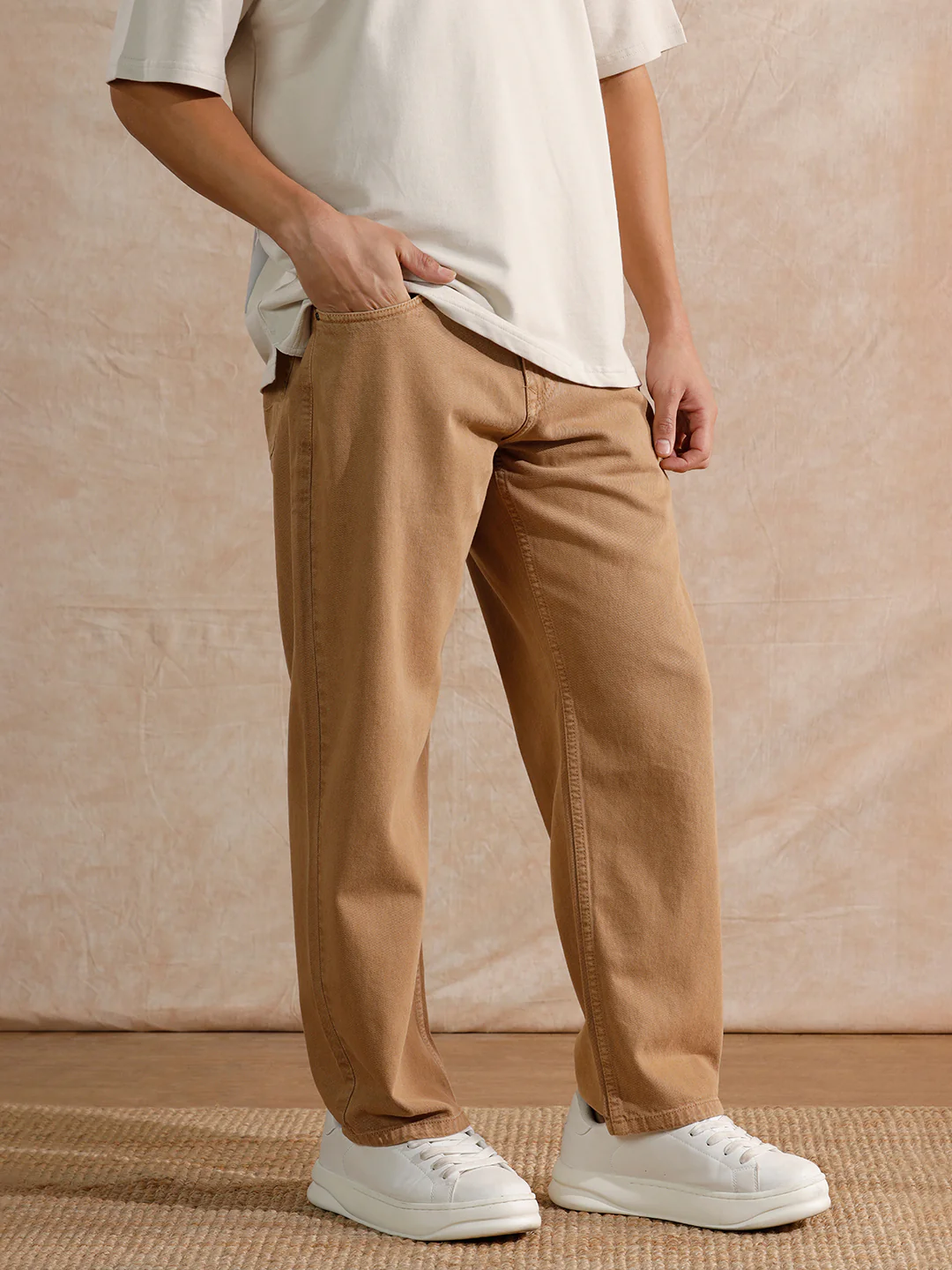 Solid Light Fade Loose Fit Jeans | Khaki - Image 4