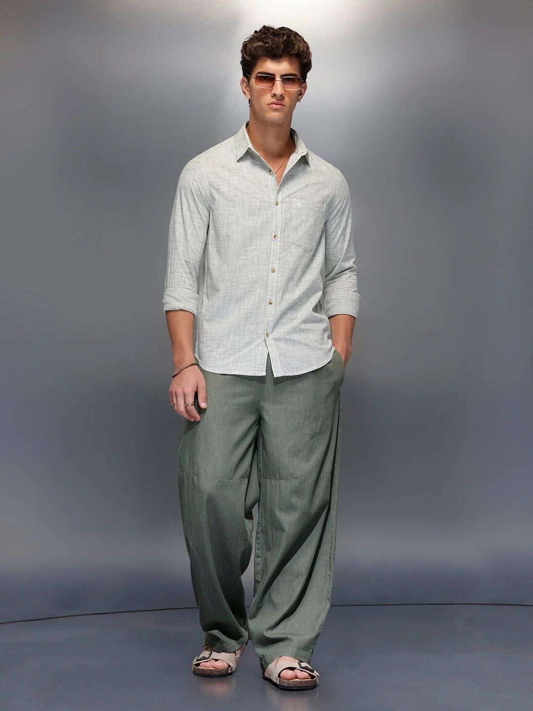 Solid Linen Blend Shirt | Green - Image 2