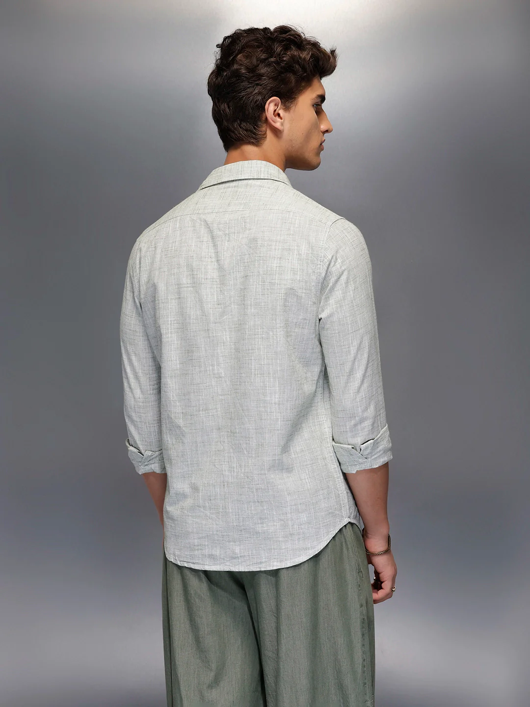 Solid Linen Blend Shirt | Green - Image 3