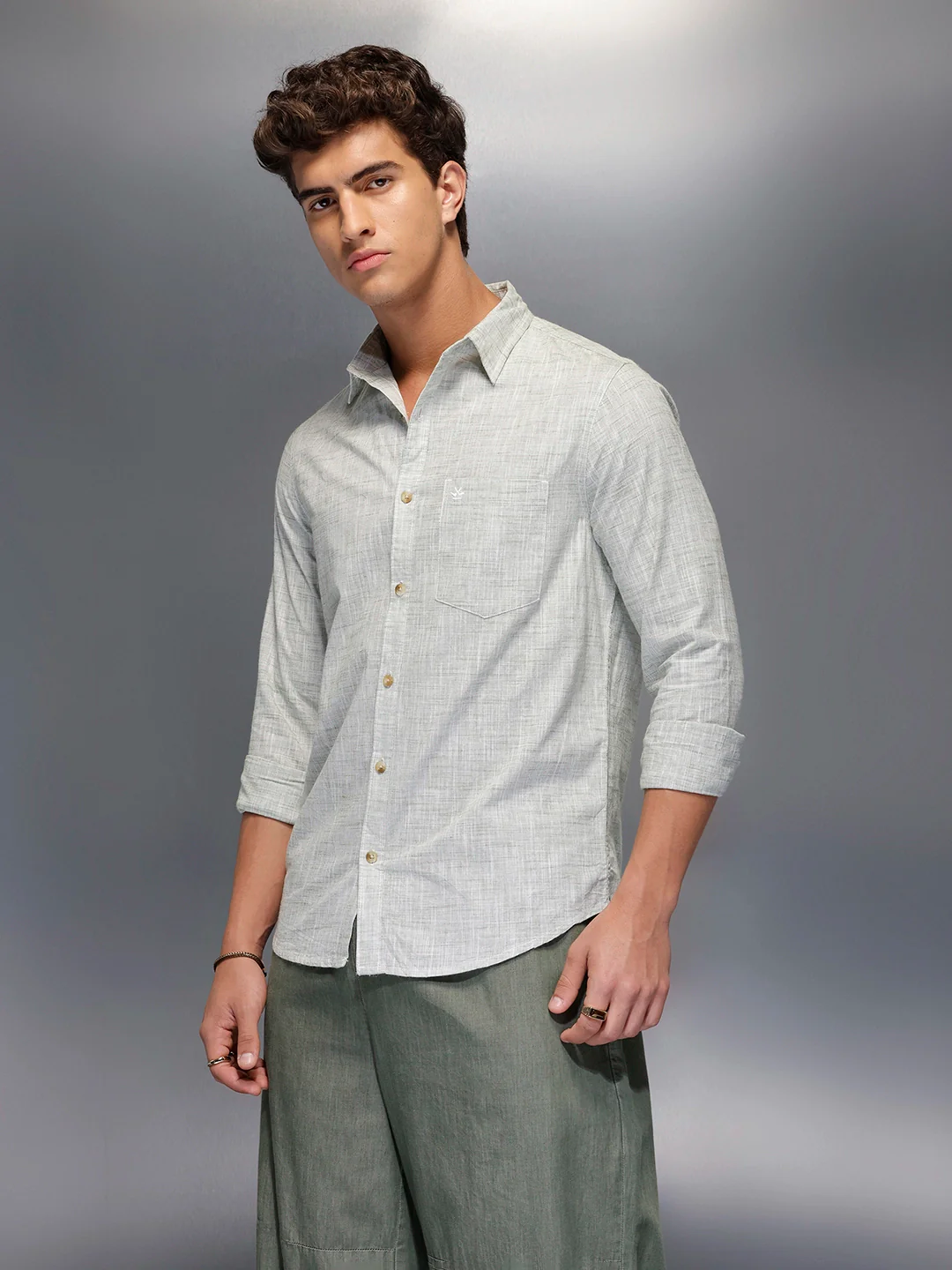 Solid Linen Blend Shirt | Green - Image 4