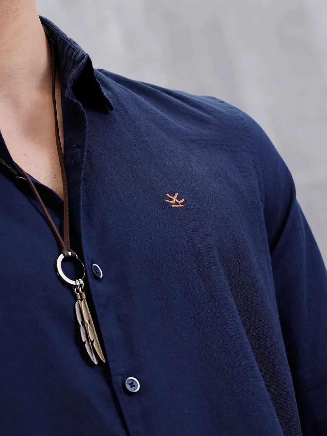 Solid Linen Blend Shirt | Navy Blue - Image 5
