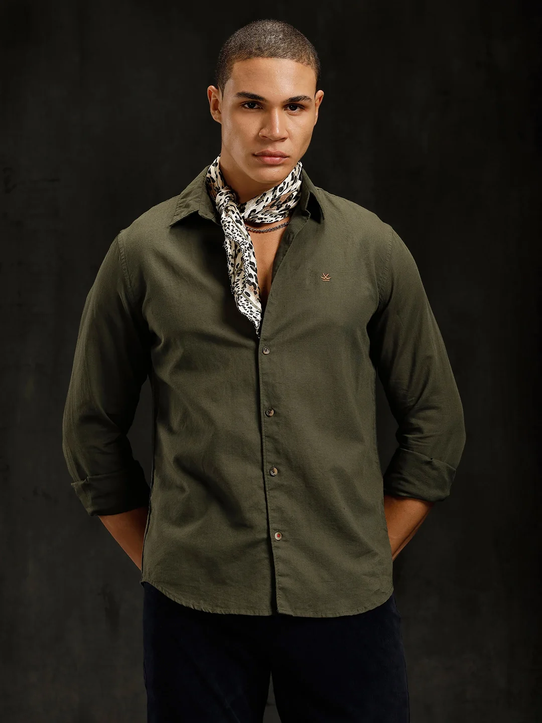Solid Linen Blend Shirt | Olive - Image 2