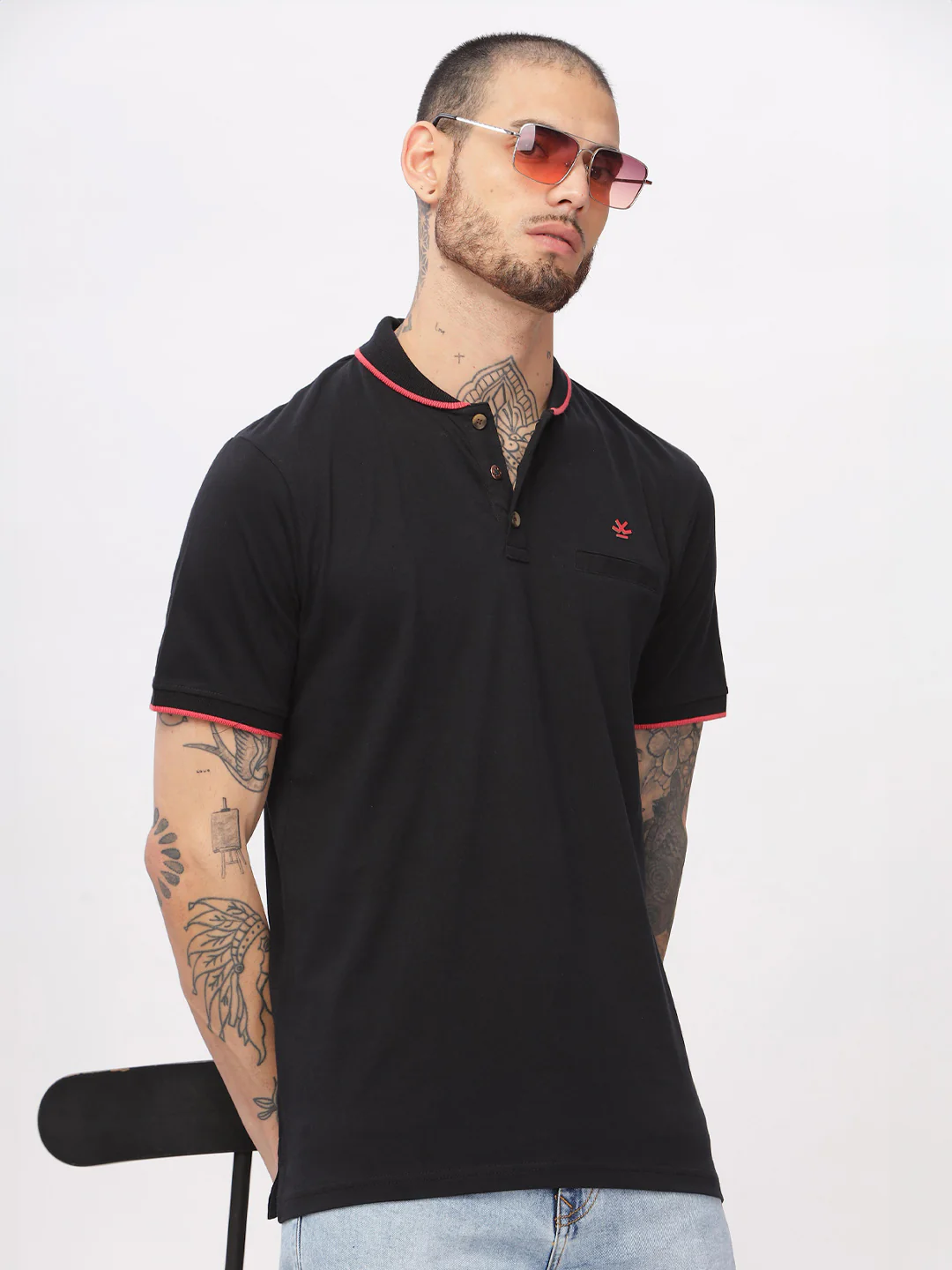 Solid Lines Black Polo T-Shirt