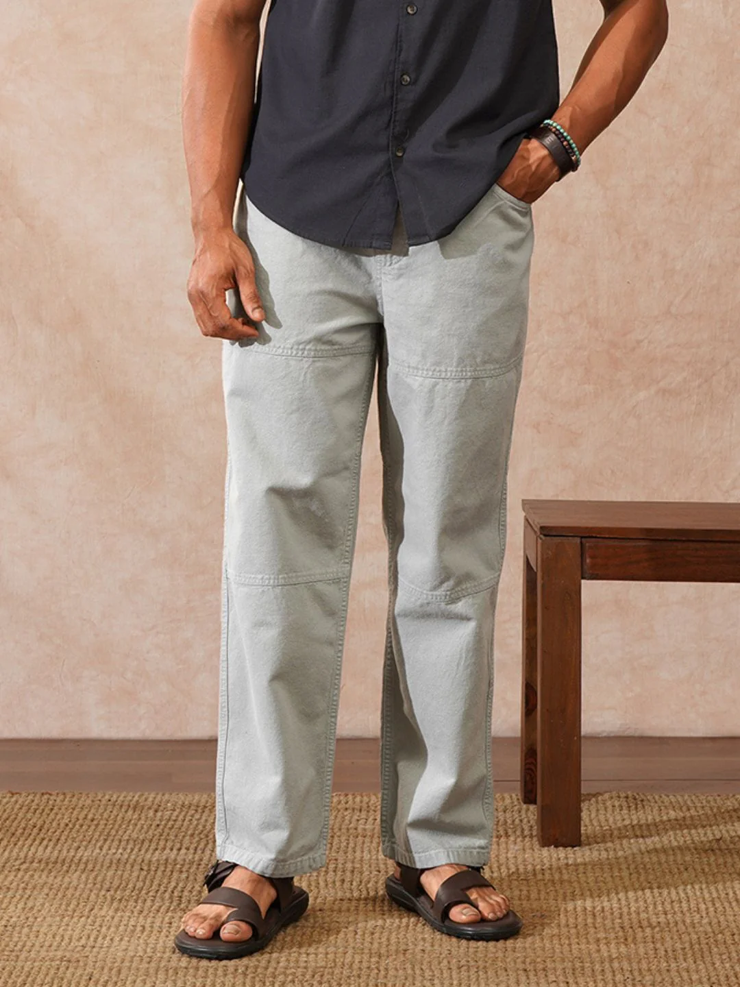 Solid Loose Fit Trouser | Light Olive