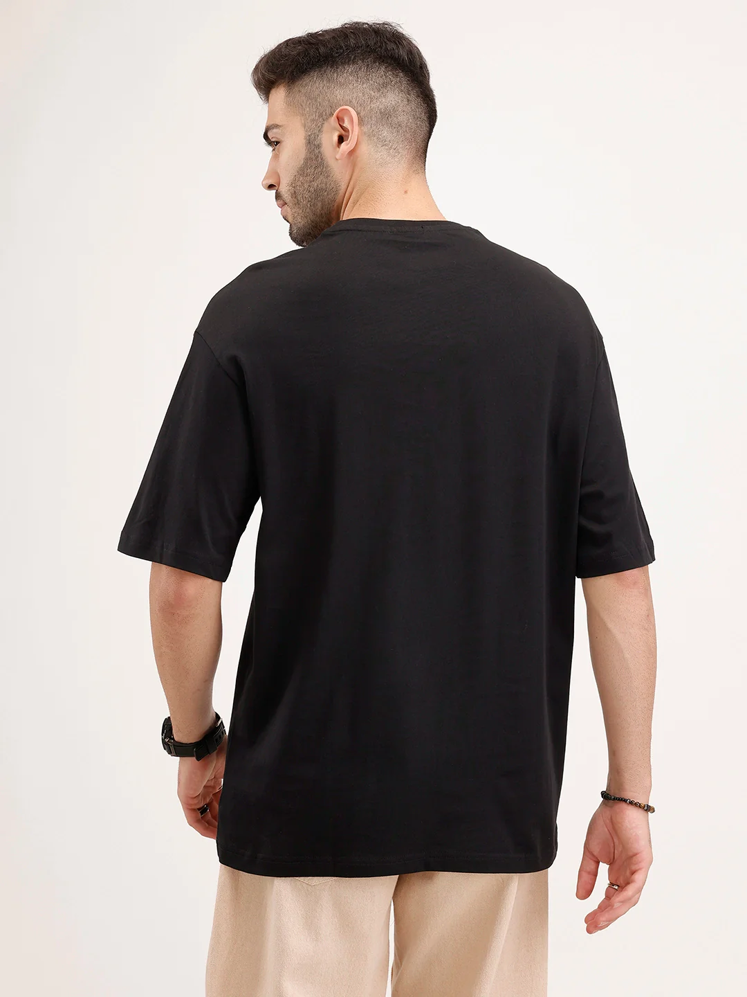 Solid Oversized Fit Patch Detail T-Shirt | Black - Image 3